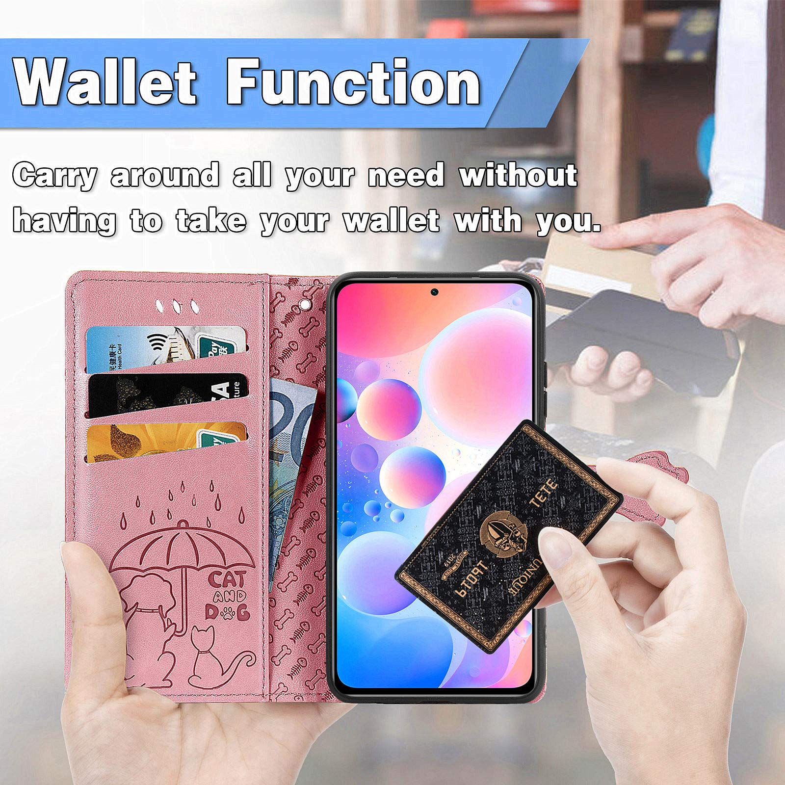 JIUNINE Cover Per Redmi Note 10 Pro 4G – Custodia Libro Portafoglio Con Fantasia Cane E Gatto, Viola, Porta Carte E Supporto