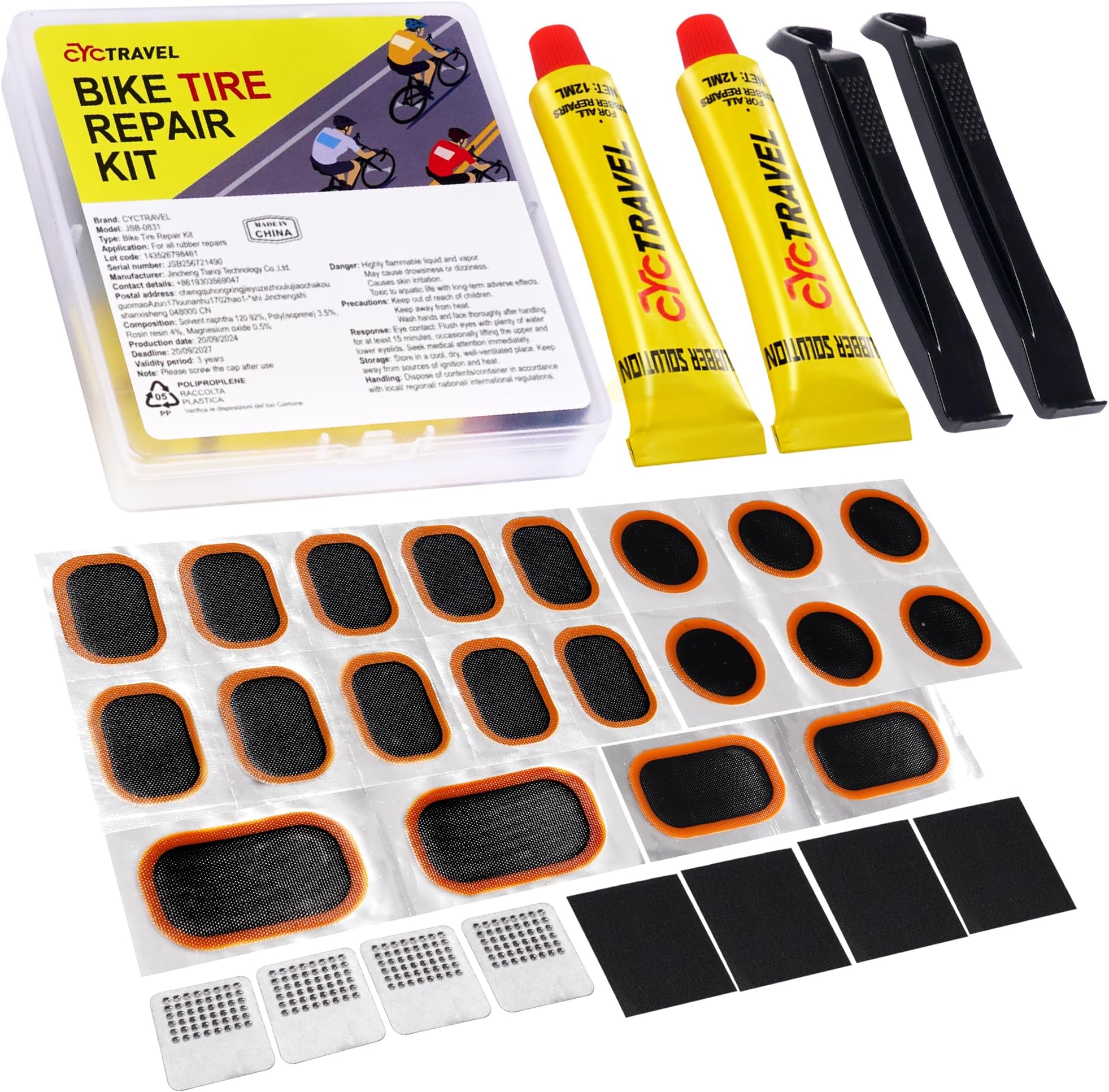 Bike Tire Repair Kit, Bicycle Inner Tube Puncture Patch Kits with 20 PCS Vulcanizing Patches, User Manual, Metal Rasp and Tire Lever, Bike Patch Kit for Mountain and Road Bike