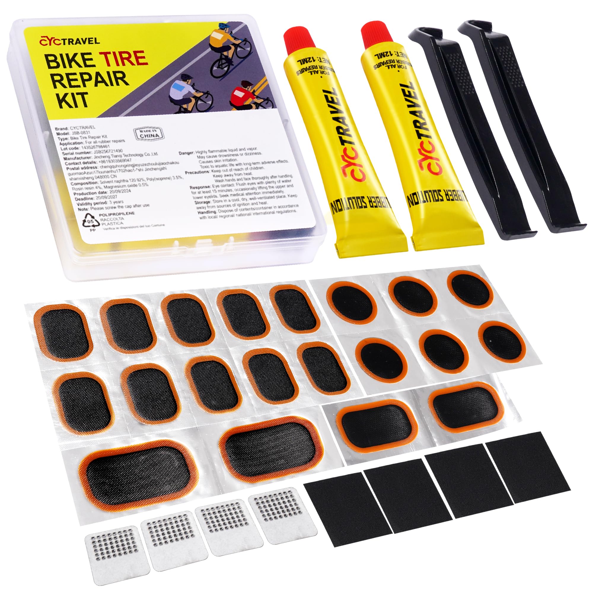 Bike Tire Repair Kit, Bicycle Inner Tube Puncture Patch Kits with 20 PCS Vulcanizing Patches, User Manual, Metal Rasp and Tire Lever, Bike Patch Kit for Mountain and Road Bike