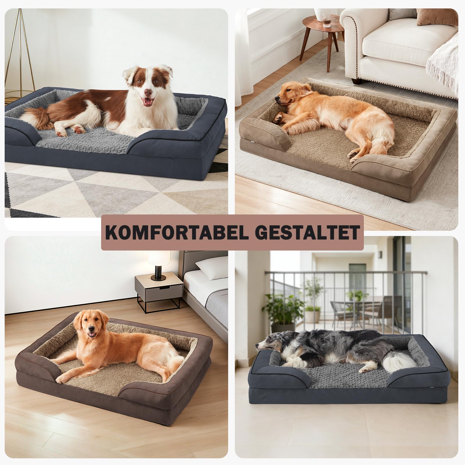 JOEJOY Cuccia ortopedica per cani di taglia media, in memory foam, con divano per cani rimovibile e lavabile, ortopedico, 89x64x17 cm, divano antiscivolo a forma di uovo, marrone scuro