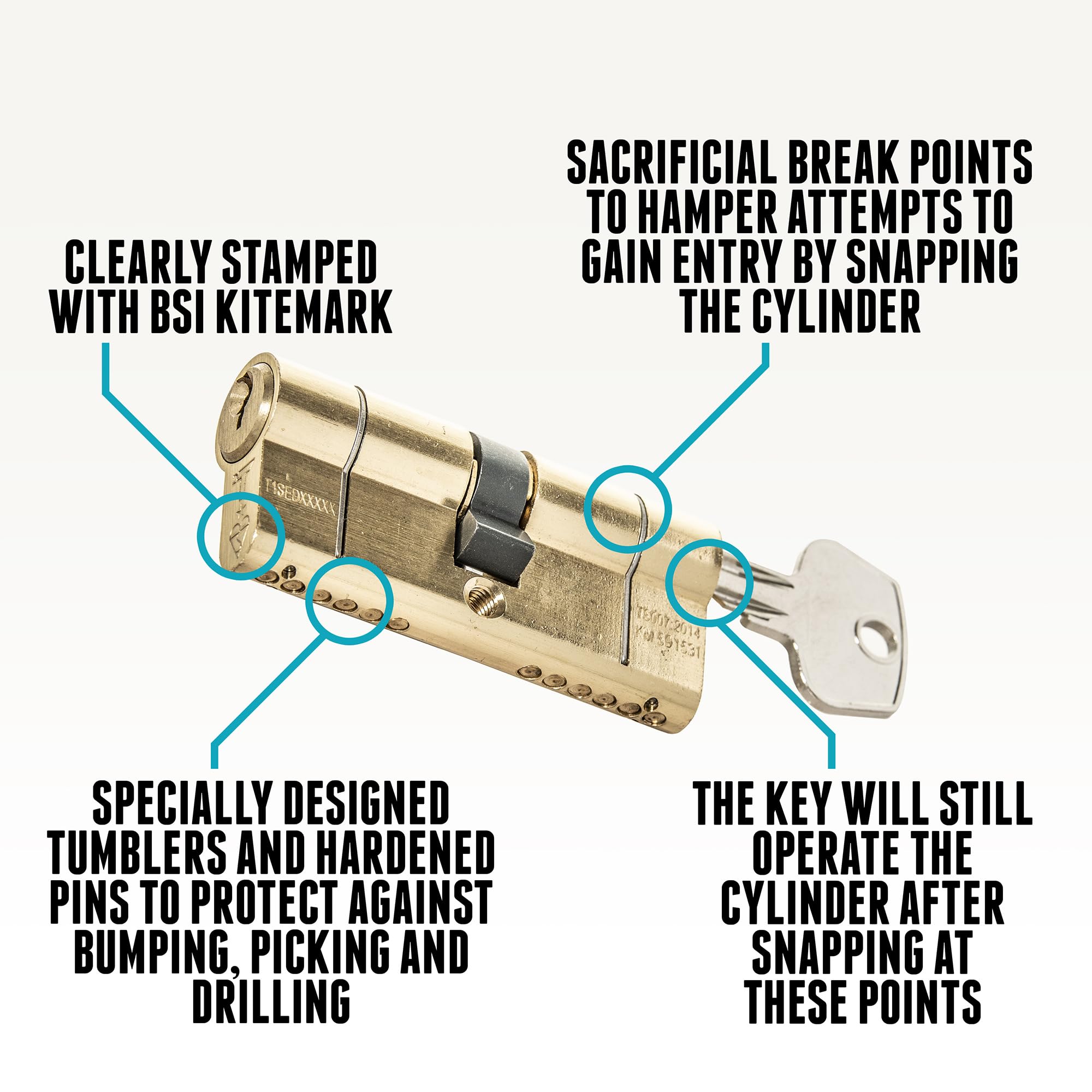 TSS Polished Brass High Security TS007 1 Star Euro Cylinder Lock, British Standard - Image 4