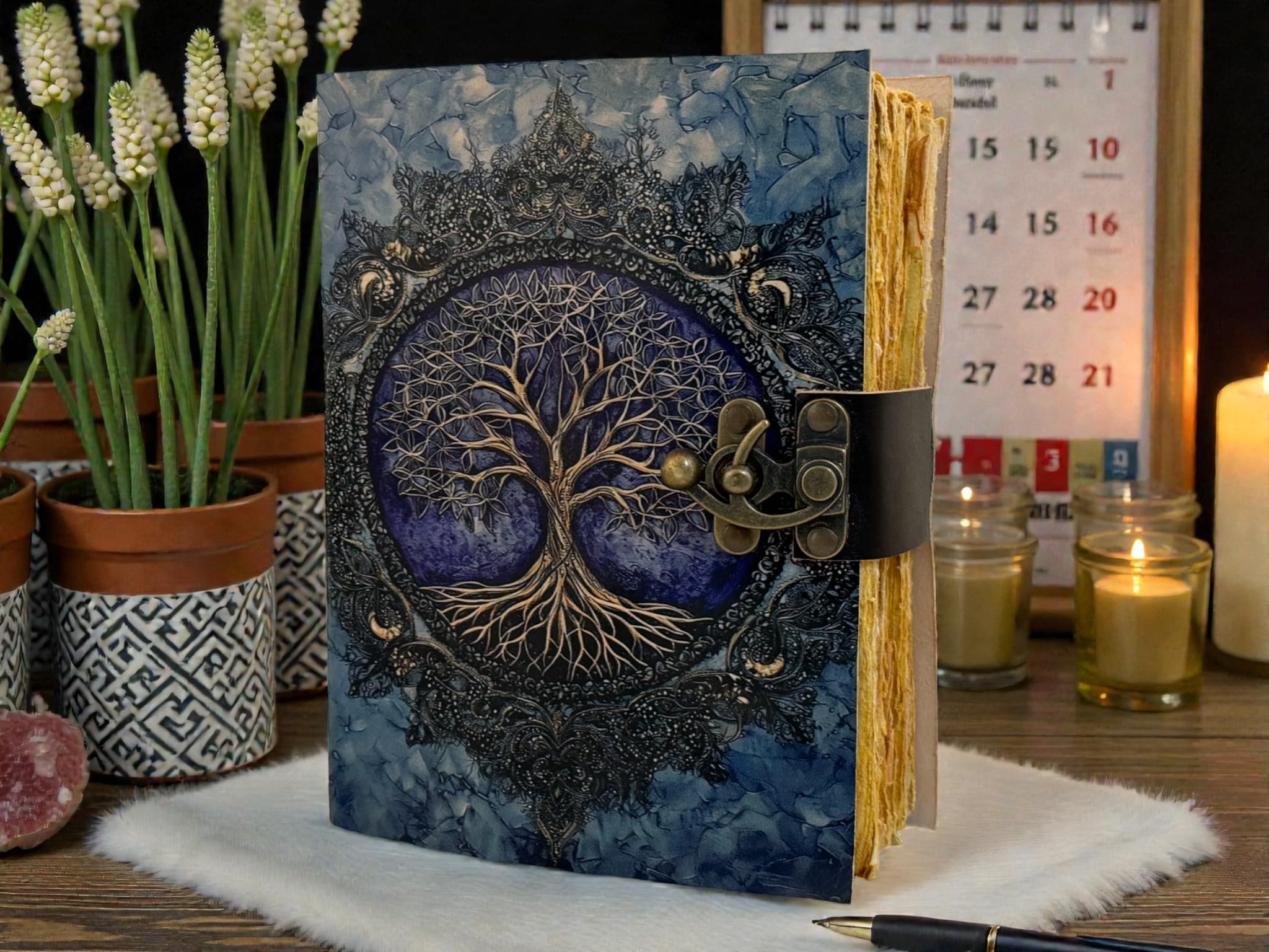 Diario de cuero del árbol de la vida, cuaderno de escritura vintage hecho a mano con papel antiguo con borde de cubierta, libro de sombras Grimoire, cuaderno de bocetos rústico para hombres y mujeres