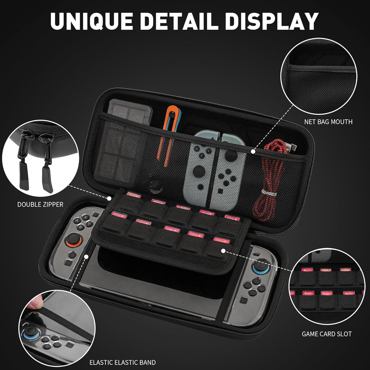 PAWDIARY Black Switch 2 Carrying Case Accessories Kit, with Nintendo Switch 2 Hardshell PC Clear Protective Cover, 12 Slots Game Card Case, HD Screen Protector & 8 Thumb Grips