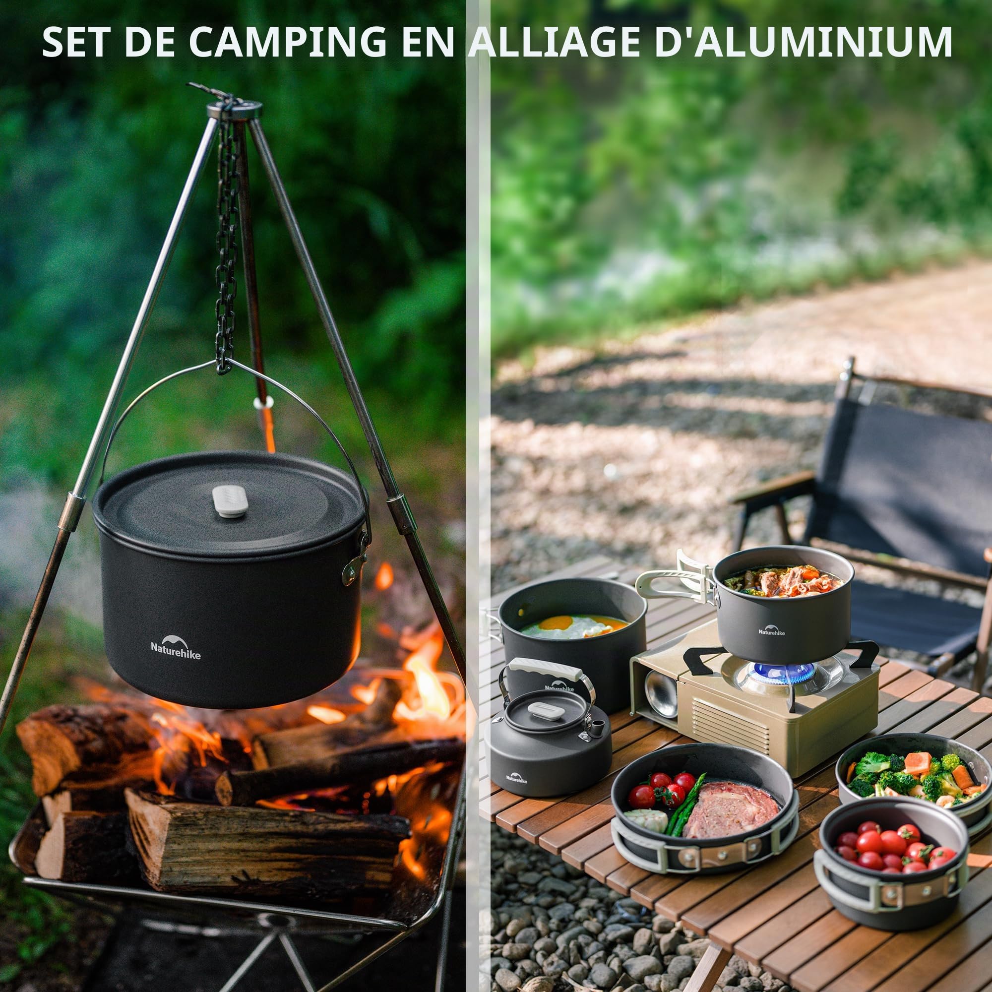 Naturehike 2-4 & 4-7 Personnes Kit de Batterie de Cuisine de Camping pour Équipement de Sac à Dos - Réchaud de Camping Portable et Réchaud de Sac à Dos Compatible - Accessoires de Camping