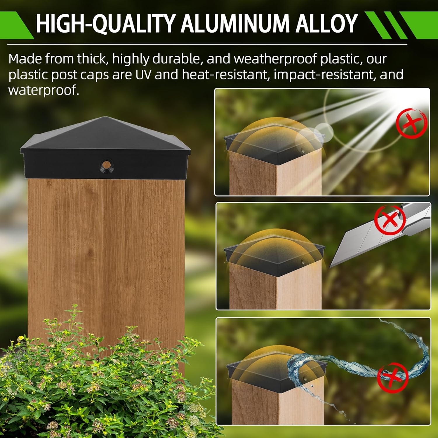 (12-Pack, Black) True I.D. 4x4 Inch Aluminum Pyramid Fence Post Caps with Screws, Wooden Fence Cover Deck Posts Cap with Matte Finish Powder Coated Surface - NOT for Actual 3.5"x3.5" Wood Post