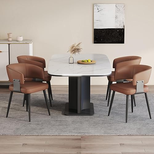 Miniatura 10 de Juego de 4 sillas de comedor modernas, tapizadas de piel sintética con respaldo abierto curvo, fácil montaje para comedor, restaurante, cafetería