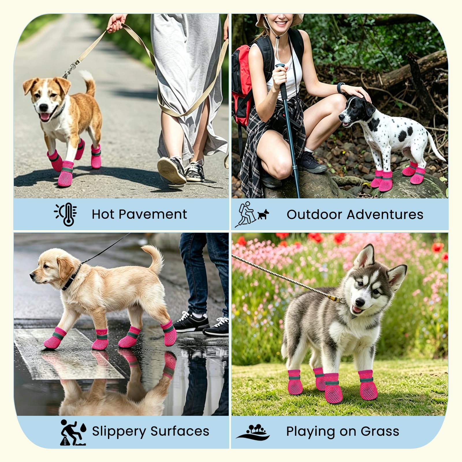 Chaussures d’Été pour Petits Chiens 4 Pièces Chaussures en Maille Respirantes et Antidérapantes pour l’Extérieur Protègent Les Pattes des Brûlures Attention: ne Choisissez Pas Votre Taille habituelle