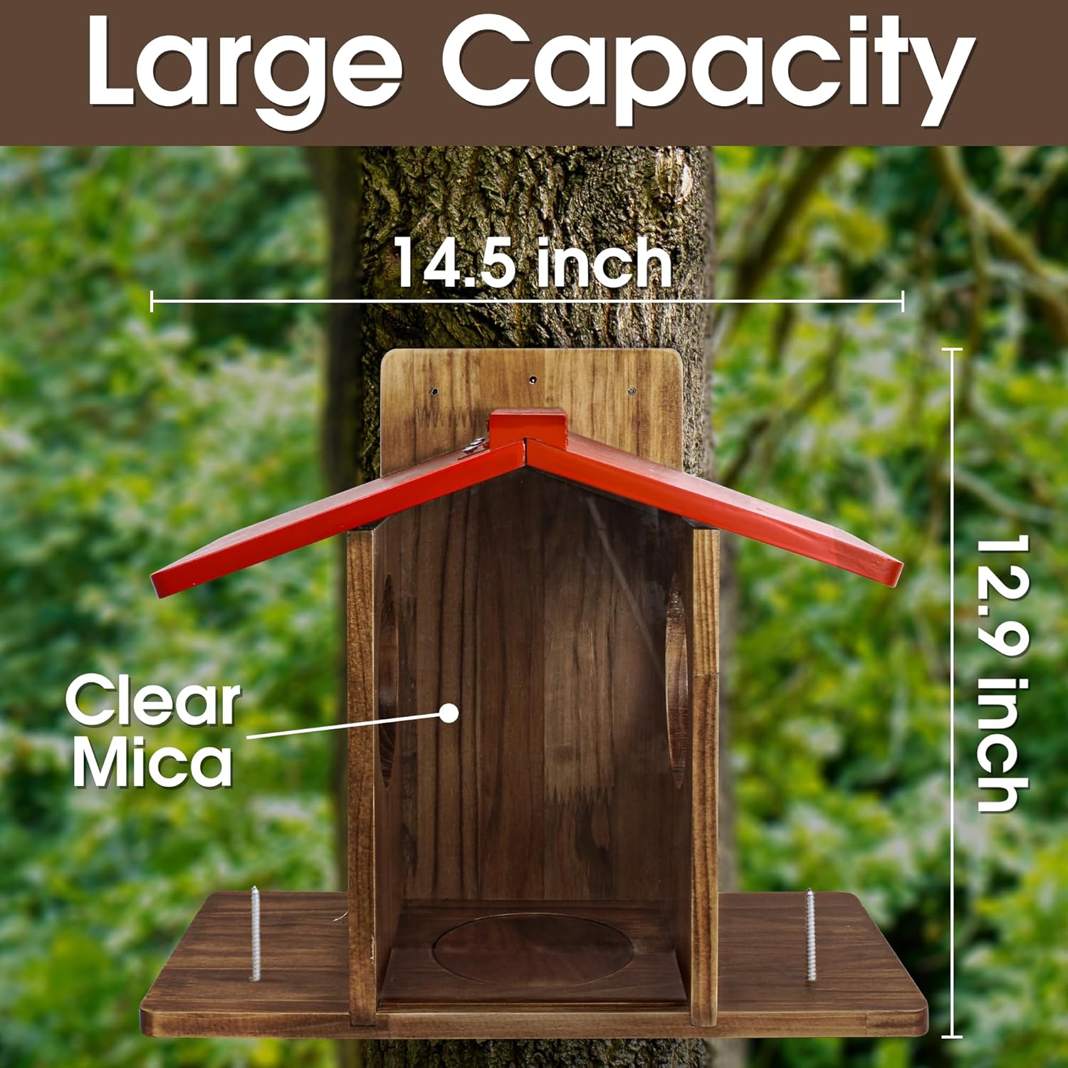 Large Squirrel Feeder, Wooden Chipmunk House for Outside, Peanut and Corn Feeder for Squirrels, Squirrel Feeder Box is Hanging on a Tree, Easy to Clean & Refill, and Rainproof.
