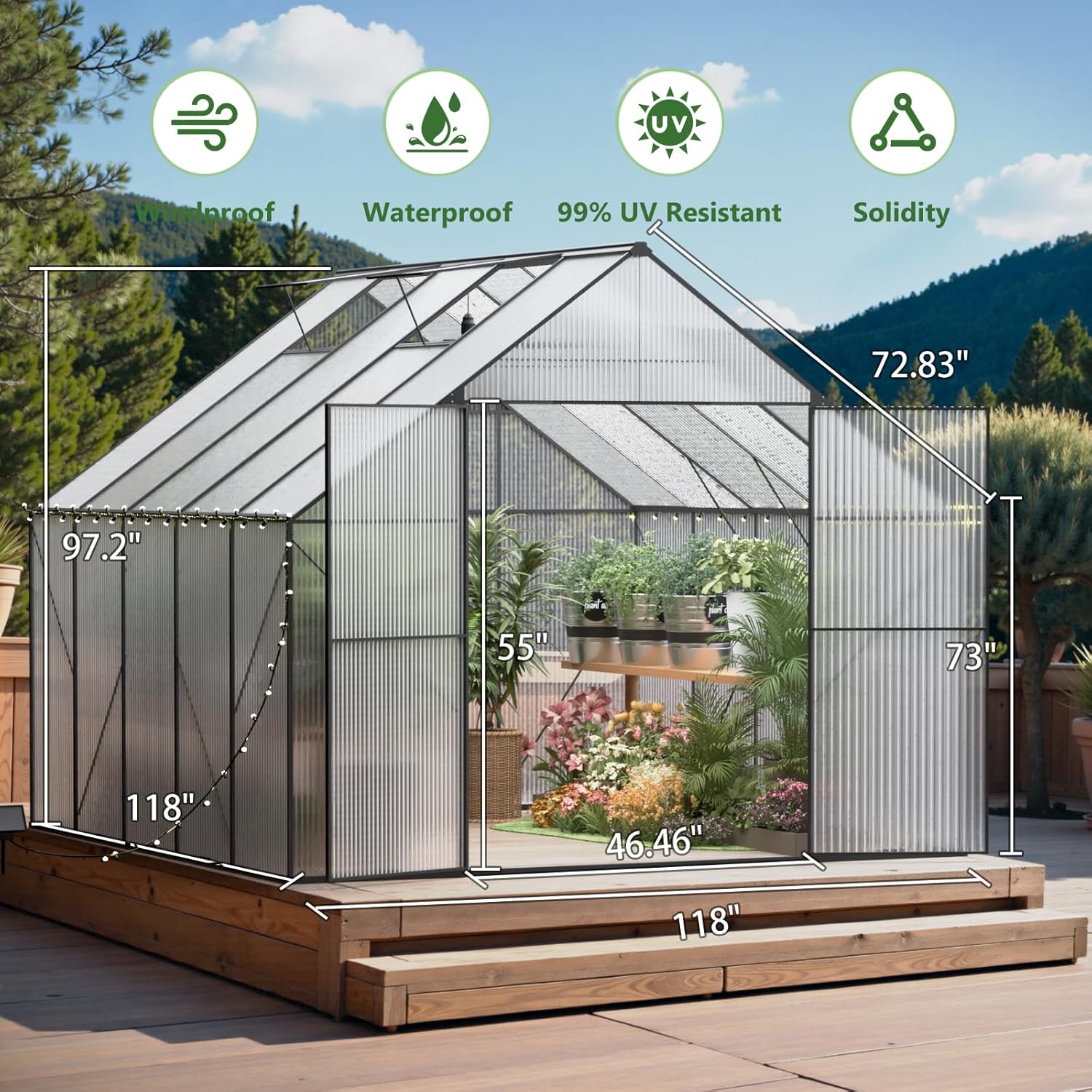 Greenhouse for Outdoors, Heavy Duty Polycarbonate Greenhouse, Walk in Greenhouses for Outdoor Garden Backyard with Roof Vent (10x10 FT)