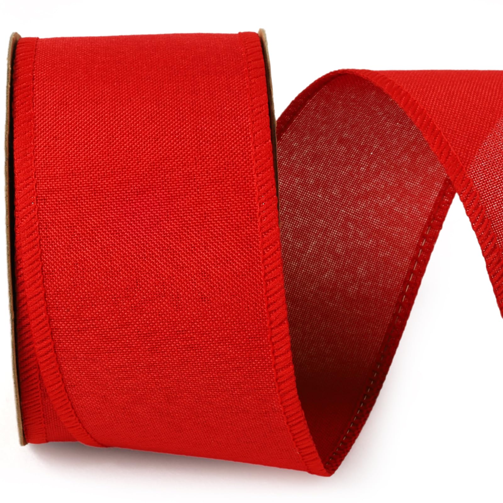 LaRibbons Rotes Leinenband, 6,4 cm x 12 m, Juteband mit Drahtrand, für Kränze, Schleifen, Basteln, Geschenk, Weihnachtsbaumdekoration, Heimdekoration