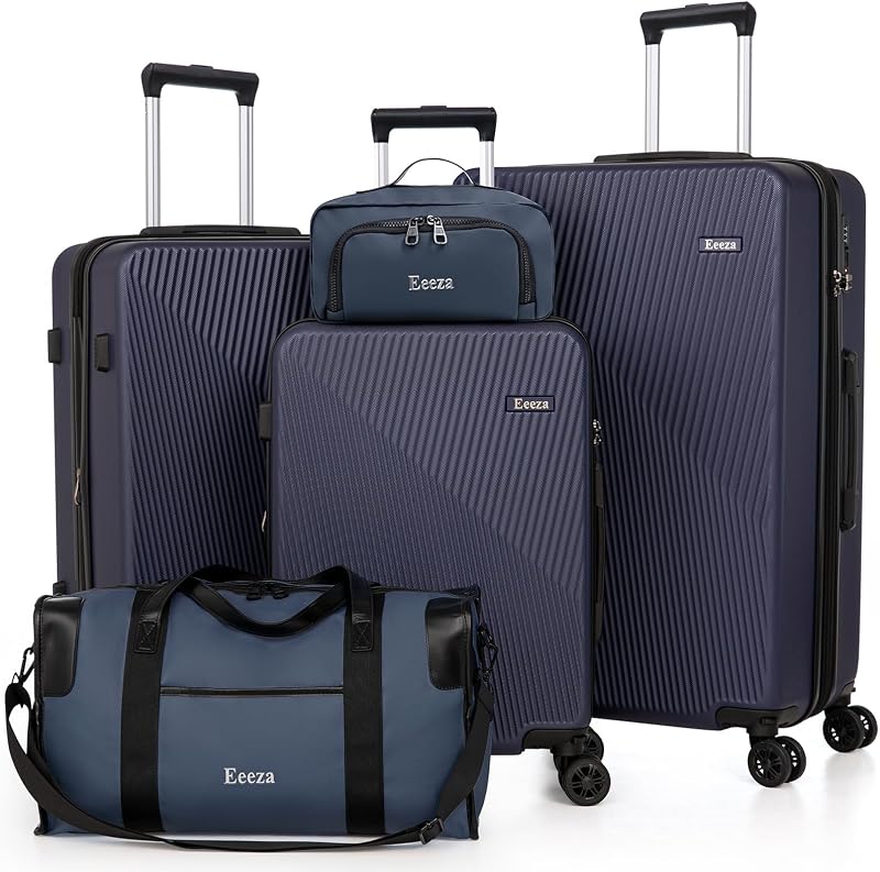 5 Piece Hardshell Luggage Set Spinner Wheels 20/24/28" Blue | ABS Suitcases with Detachable Wheels, Water-Repellent Exterior Ergonomic Grip for Daily Long-Distance Travel