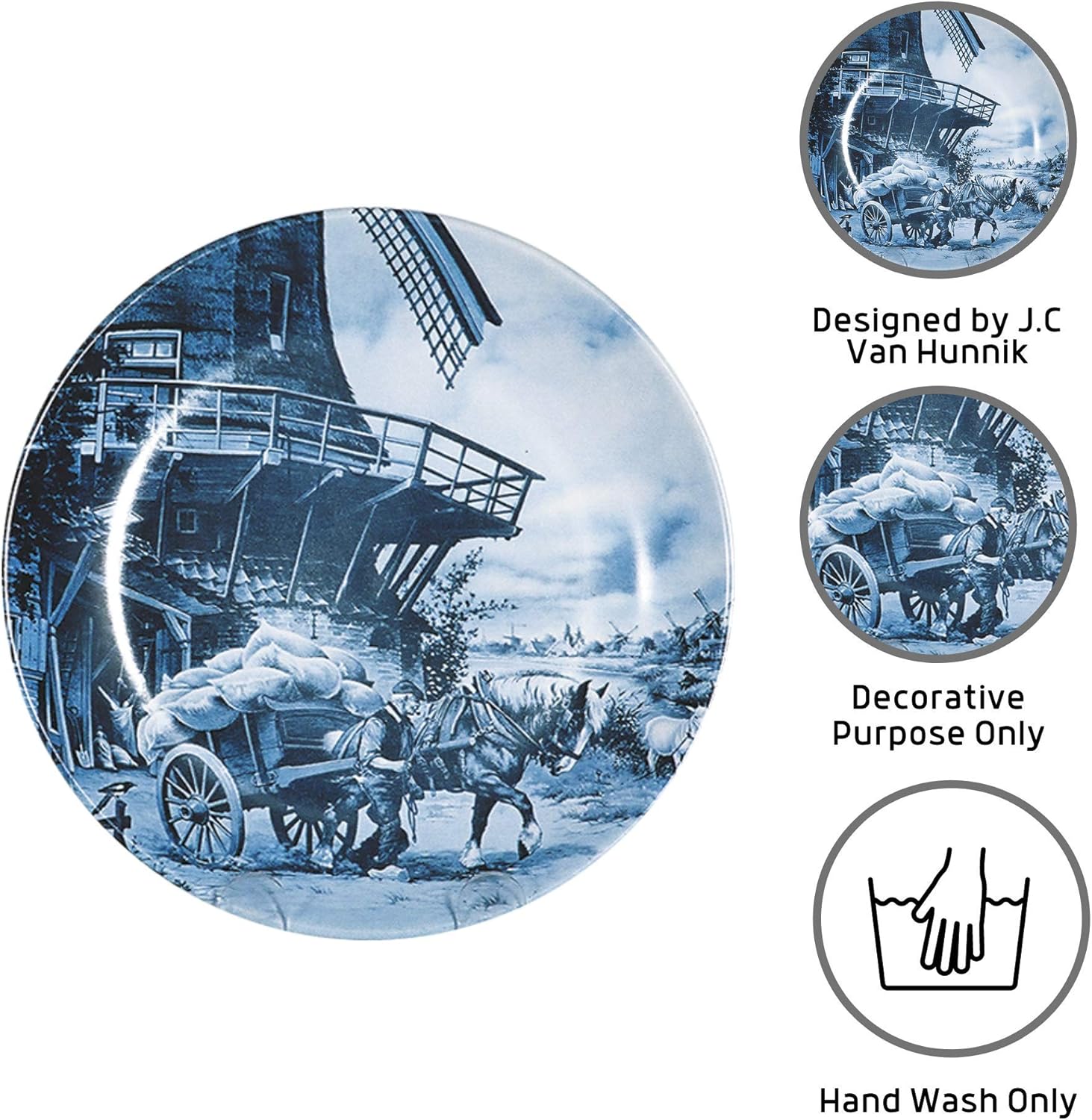 Essence of Europe Gifts Collectible Dutch Gift J.C Van Hunnik Miller Scene Decorative Blue 8" Ceramic Plate | DutchGiftOutlet