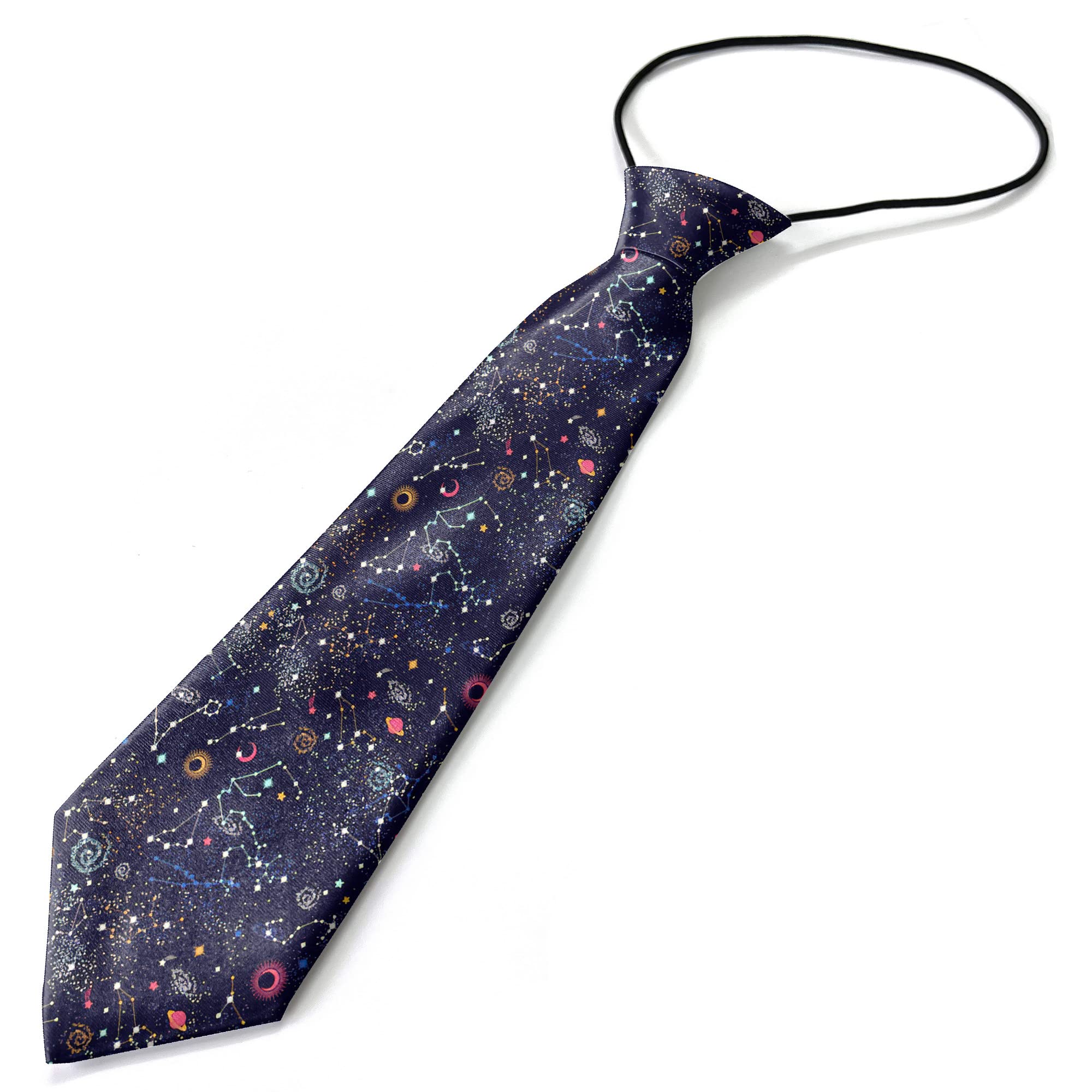 KAWAMOUSE Toddler Size ( Space Galaxy Constellation ) Pre-Tied Adjustable Novelty Necktie, Fashion Conversational Neck Strap Ties for Boys and Children, for Wedding Parties Events