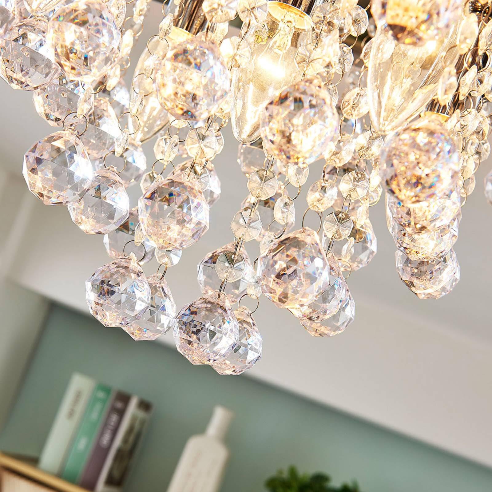 Lindby lámpara de techo en cromo, transparente, plafón | lámpara de salón, e14, 5 bombillas, moderno, angular para sala de estar, salón, pasillo, comedor