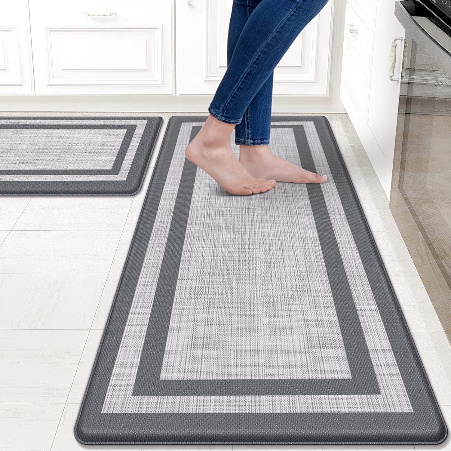 Mattitude Kitchen Mats Set of 2,Cushioned Anti-Fatigue Non-Skid Rug Sets Ergonomic Comfort Standing Mat for Kitchen, Floor, Office, Sink, Laundry, Gray and Gray