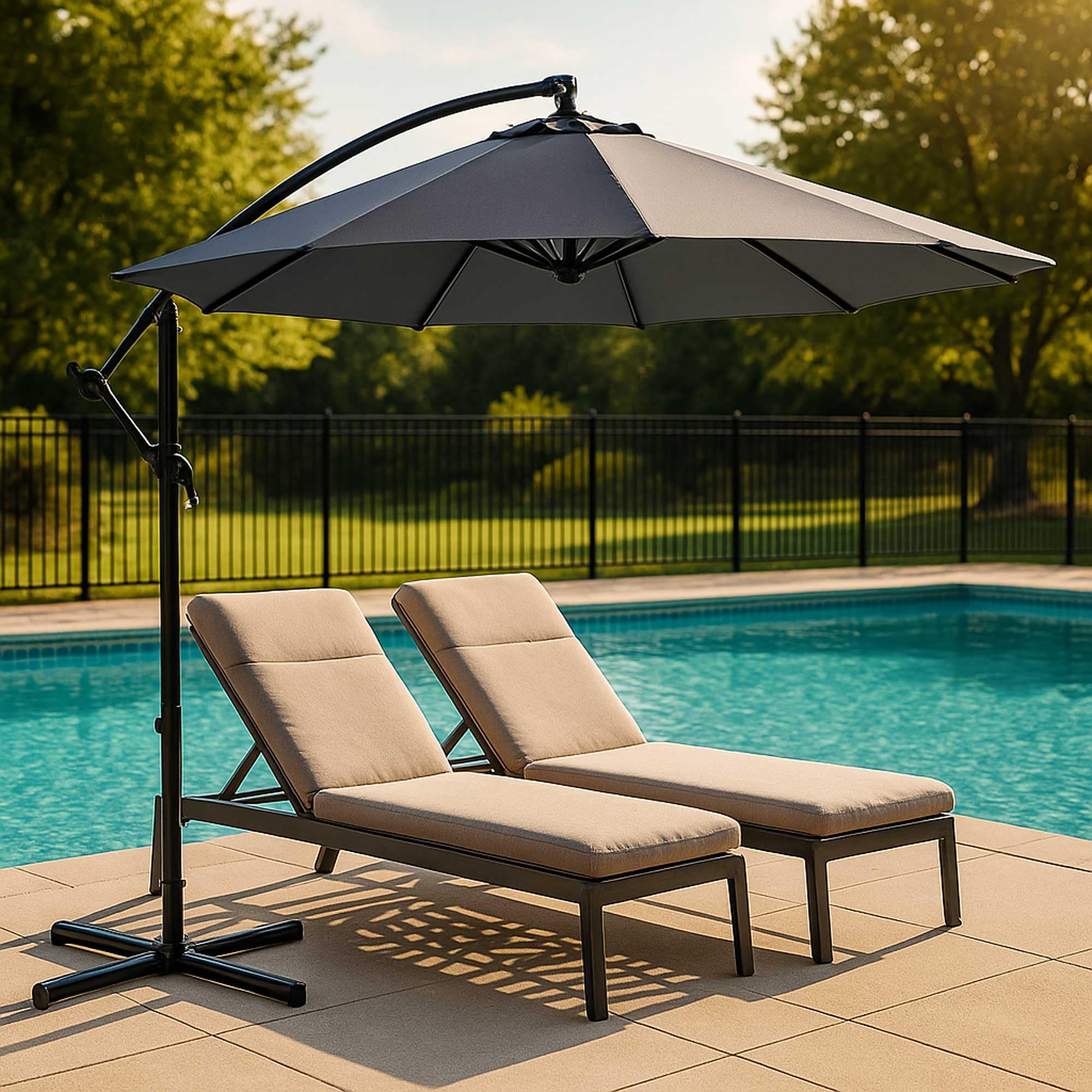 WERKA PRO Parasol Déporté Jardin - Cadre Métallique Robuste Toile Polyester 180 g/m² - Système Inclinable Rotatif - Gris Anth