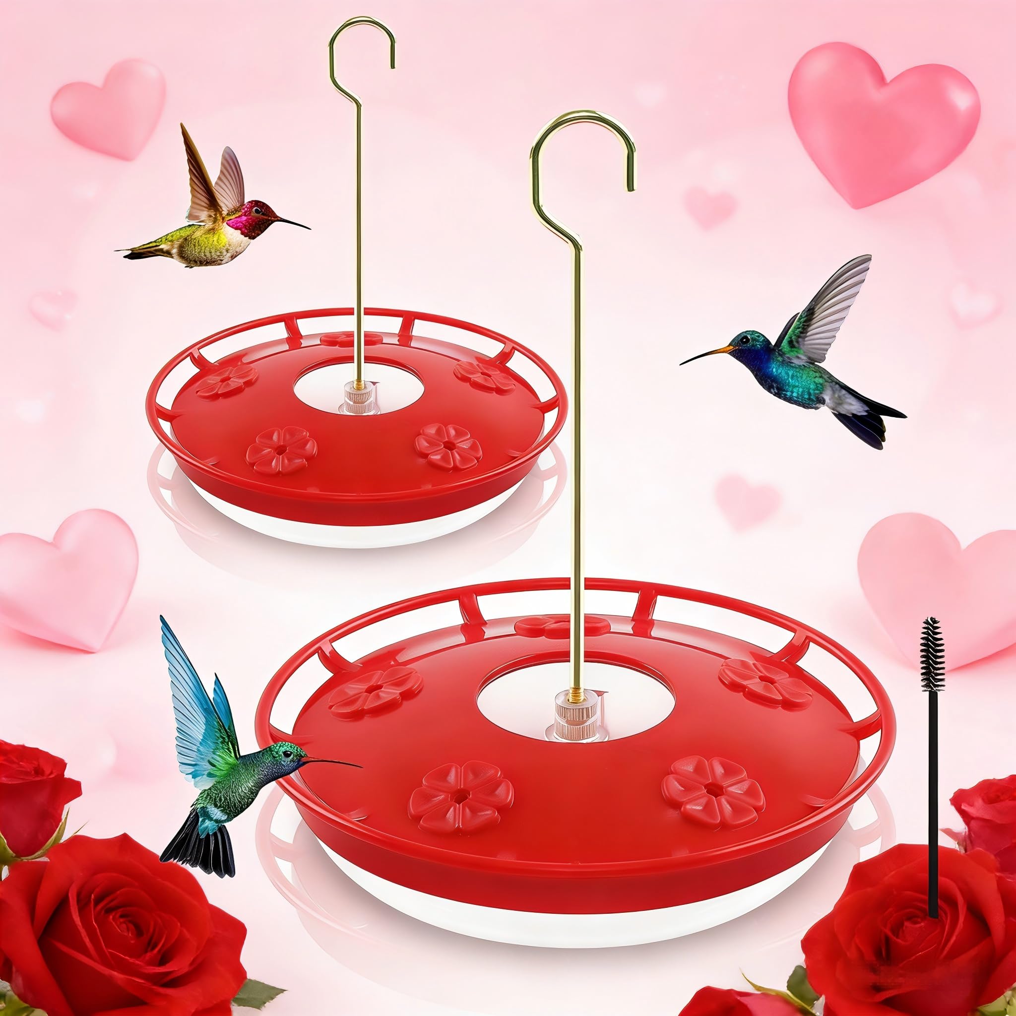 FEED GARDEN 2 Pack 16 OZ Hummingbird Feeders for Outdoor 5 Feeder Ports Ant Bee Proof Leak-Proof Cleaning Brushes Nectar Easy Clean Fill Bird Feeder for Garden Red Décor for Mom