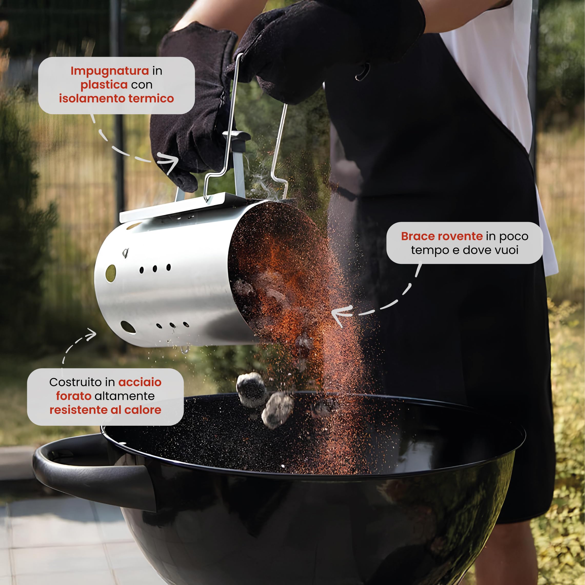 Brigros MasterCook Cheminère Barbecue Aluminium Allume Charbon Bois 19 cm 30 cm 1,5 kg