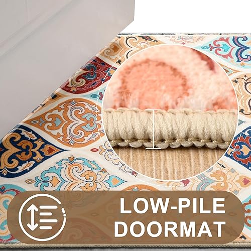 Miniatura 5 de Ompaa Alfombra marroquí lavable de 2 x 6 pies para pasillos, antideslizante y de pelo bajo, alfombra suave para cocina, entrada, baño, dormitorio,