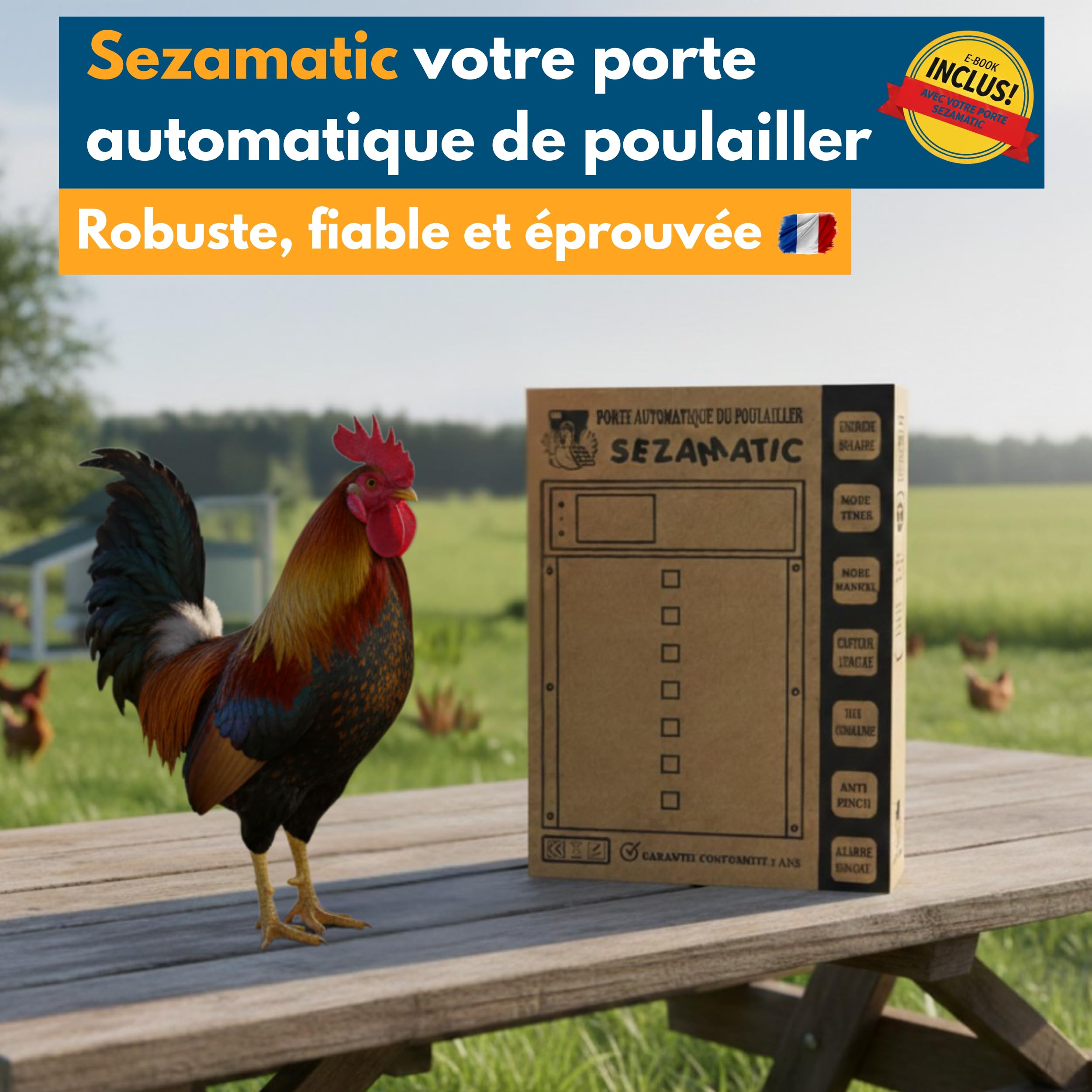 Porte Poulailler Automatique Solaire SEZAMATIC - Aluminium - Ecran LCD - Télécommande - Capteur de Lumière et Minuterie - Fonction Anti-pincement - Sécurité et Tranquillité d'esprit - Garantie 2 Ans