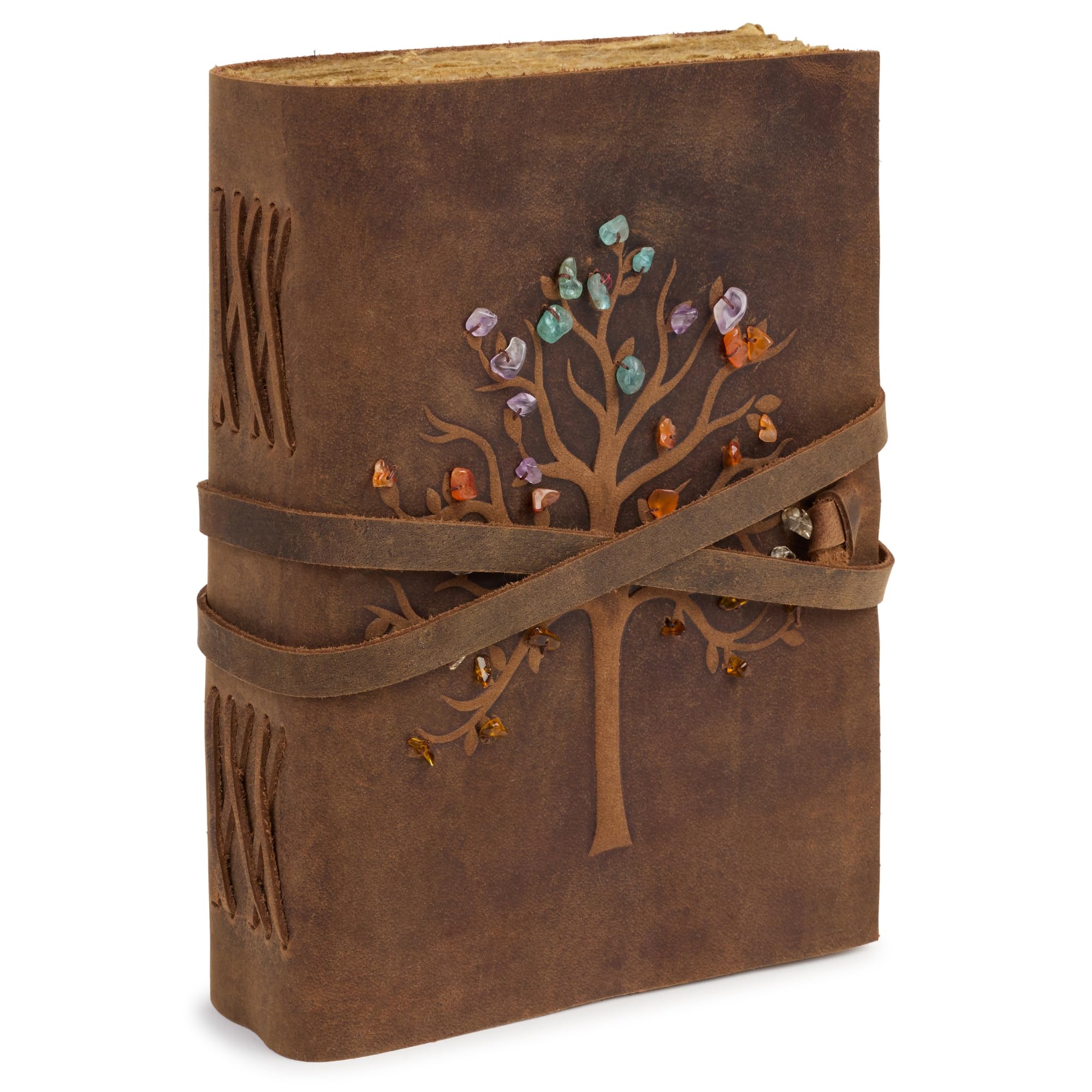 Vintage-Ledertagebuch Tree of Life, handgemachtes Baumwollpapier, ideal als Reiseheft oder Tagebuchnotizbuch — 21 x 16 cm