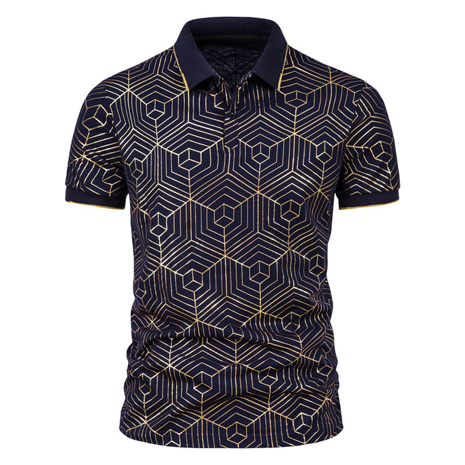 Polo homme patchwork design géométrique coupe cintrée à col revers