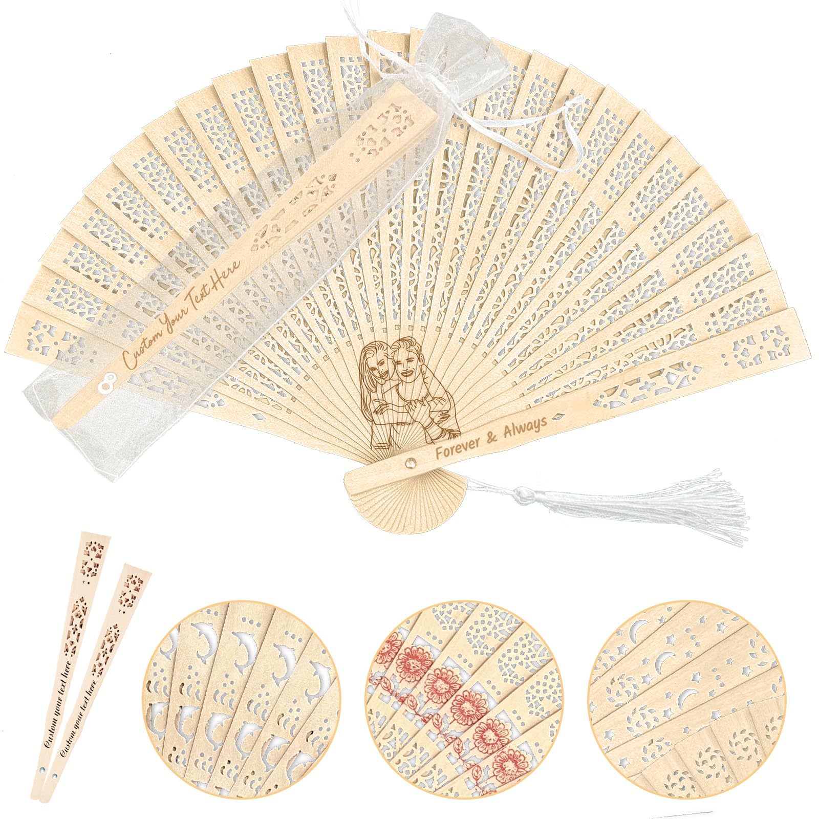 Personalized Hand Fans Custom Wooden Wedding Fans for Guests Bulk Customized Folding Fan with Photo Organza Bags Wedding Party Favors Abanicos De Mano Personalizados 20PCS