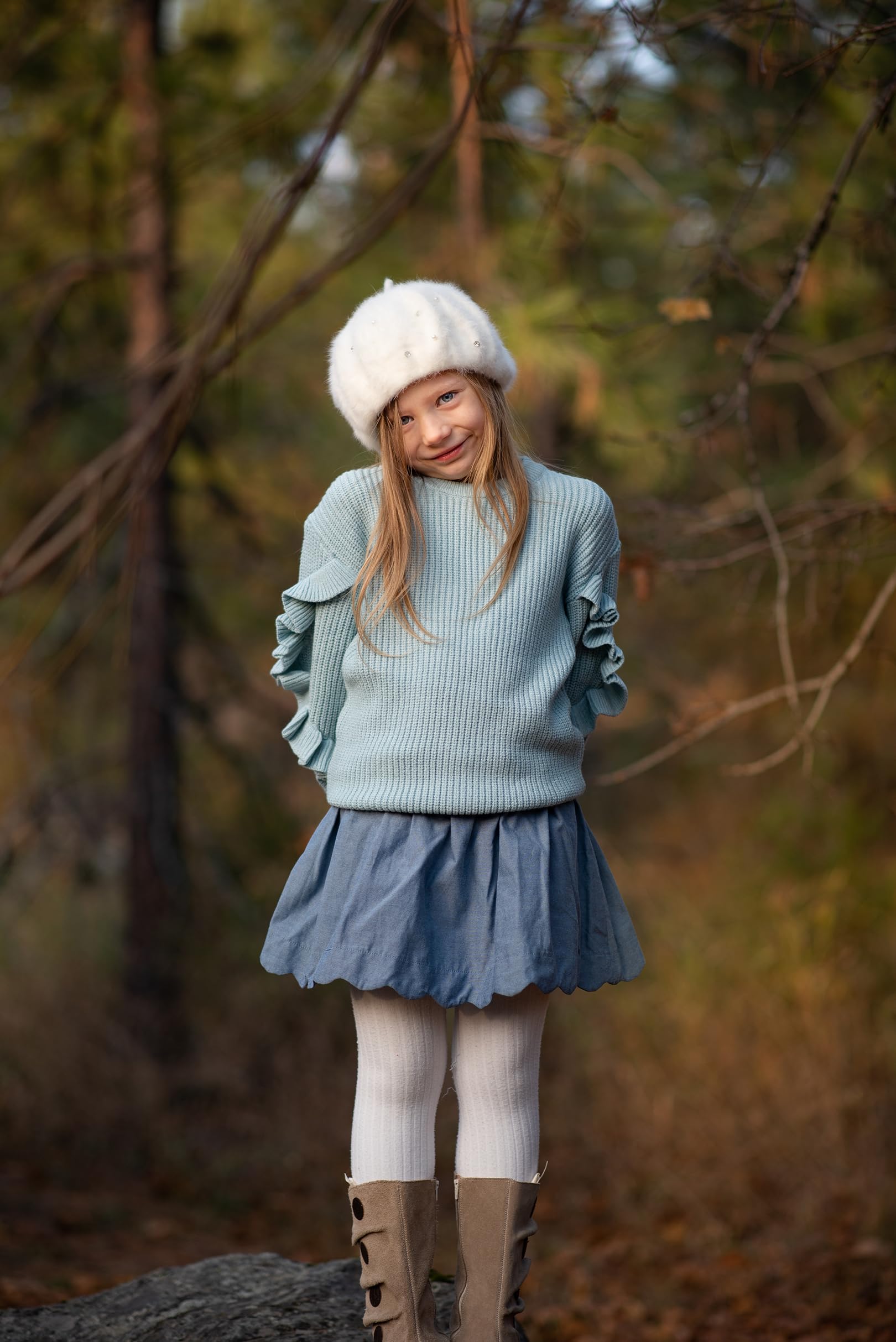 Arshiner Filles Pull Manches Lanterne Enfants Chaud en Tricot Manche Longue Col Rond Hiver Pulls pour Fille 7-14 Ans