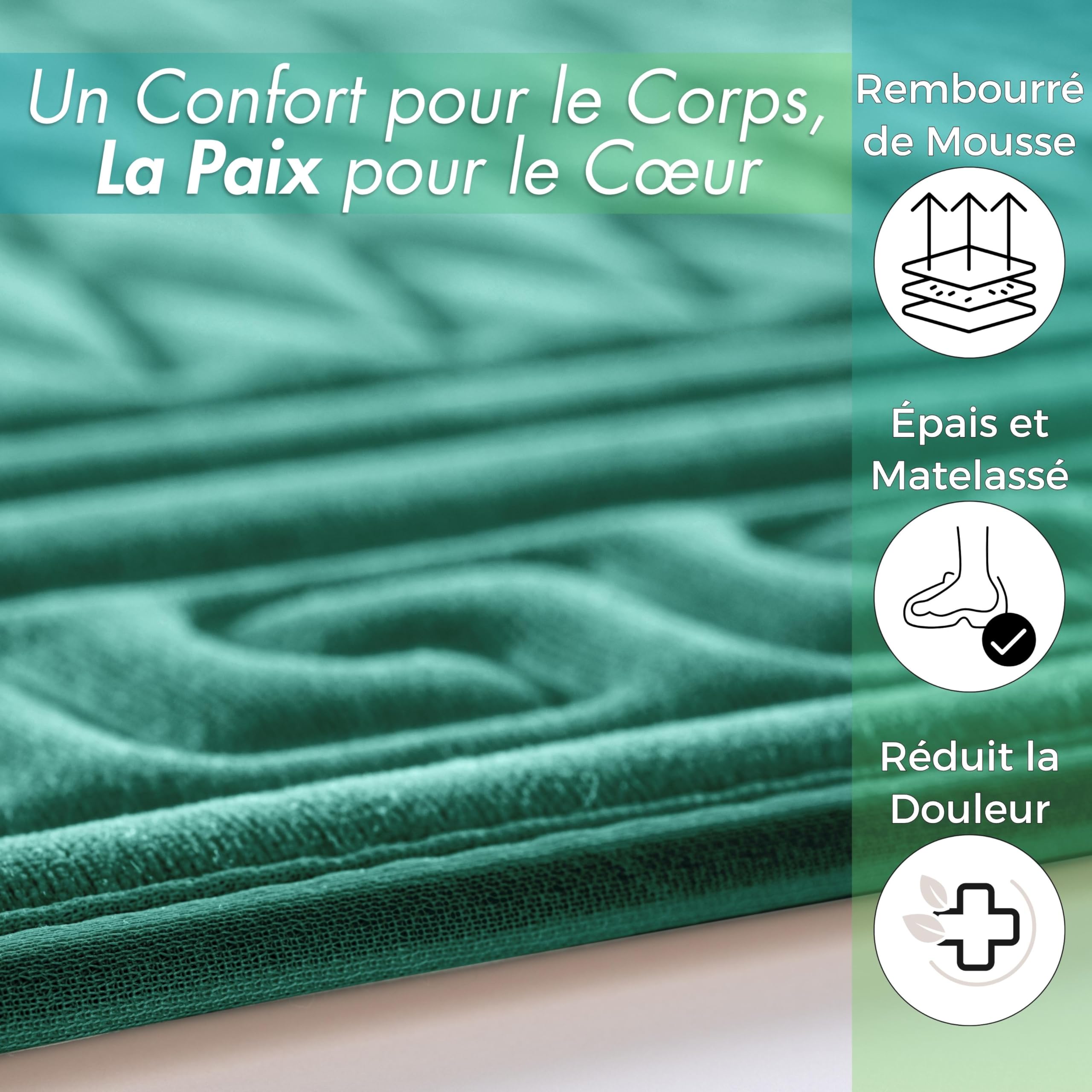 Sacred Artisans Tapis de Prière Musulman en Velours Doux pour la Salah et Cadeau Islamique pour Le Ramadan, l'Aïd, Le Hajj ou Le Voyage (Épais Rembourré, Vert)