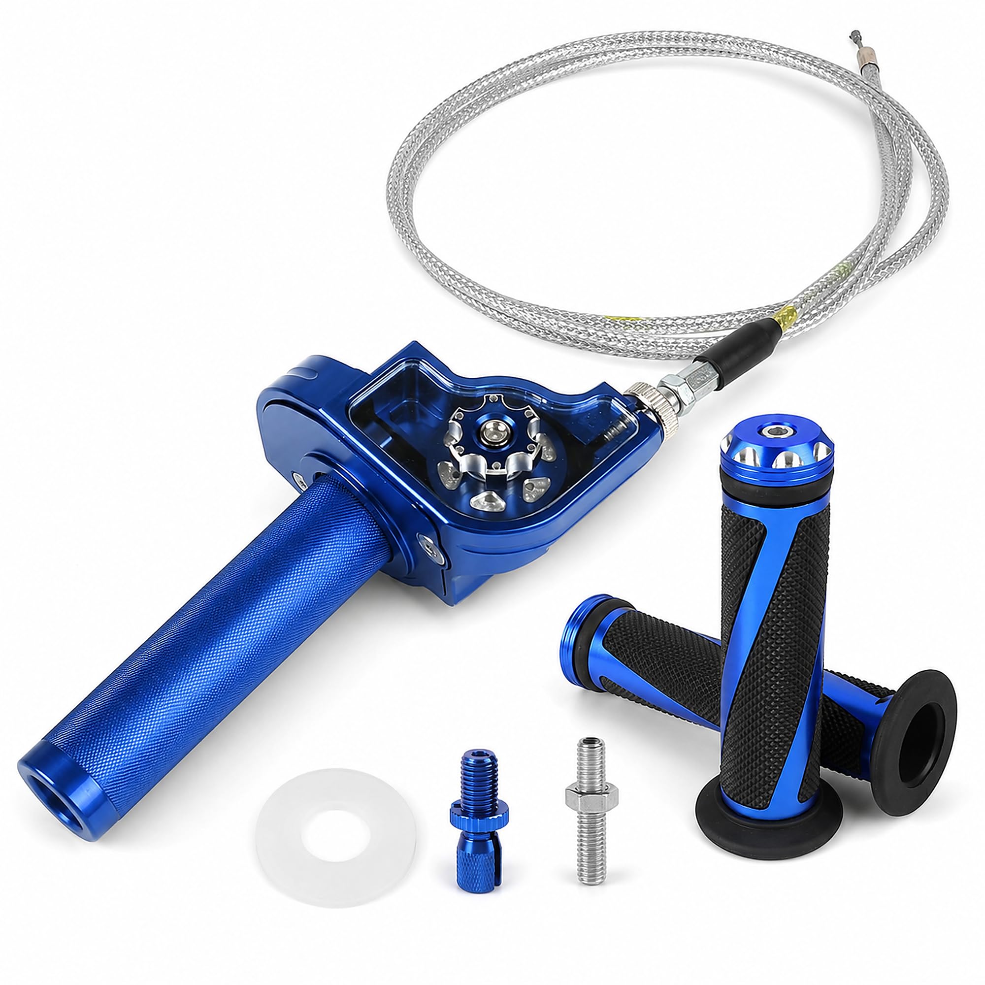 Motorrad Griffe Schnellgasgriff Set, Gasgriff 22mm CNC Aluminium + 1,2M Gasbowdenzug, Quick Twister Kurzhubgasgriff für CRF50 70 110 IRBIS 125 250 Blau