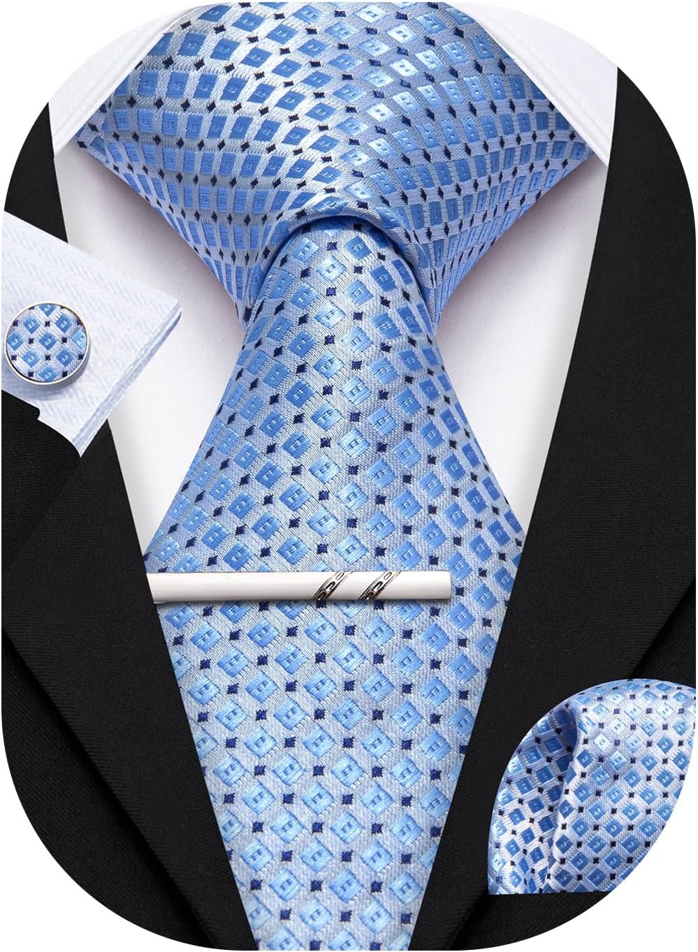 YOHOWA Men Plaid/Striped Ties Set Silk Business Wedding Formal Fashion Necktie and Pocket Square Cufflinks Set