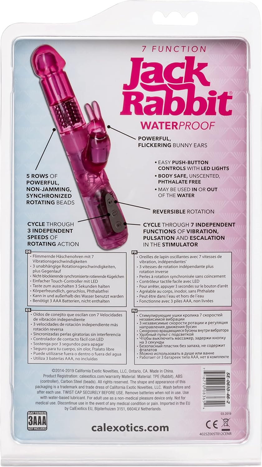 CalExotics 7-Function Jack Rabbit Vibrator With Rotating Shaft - Waterproof Vibe Sex Toys for Couples - Adult Hands Free G Spot Massager - Pink