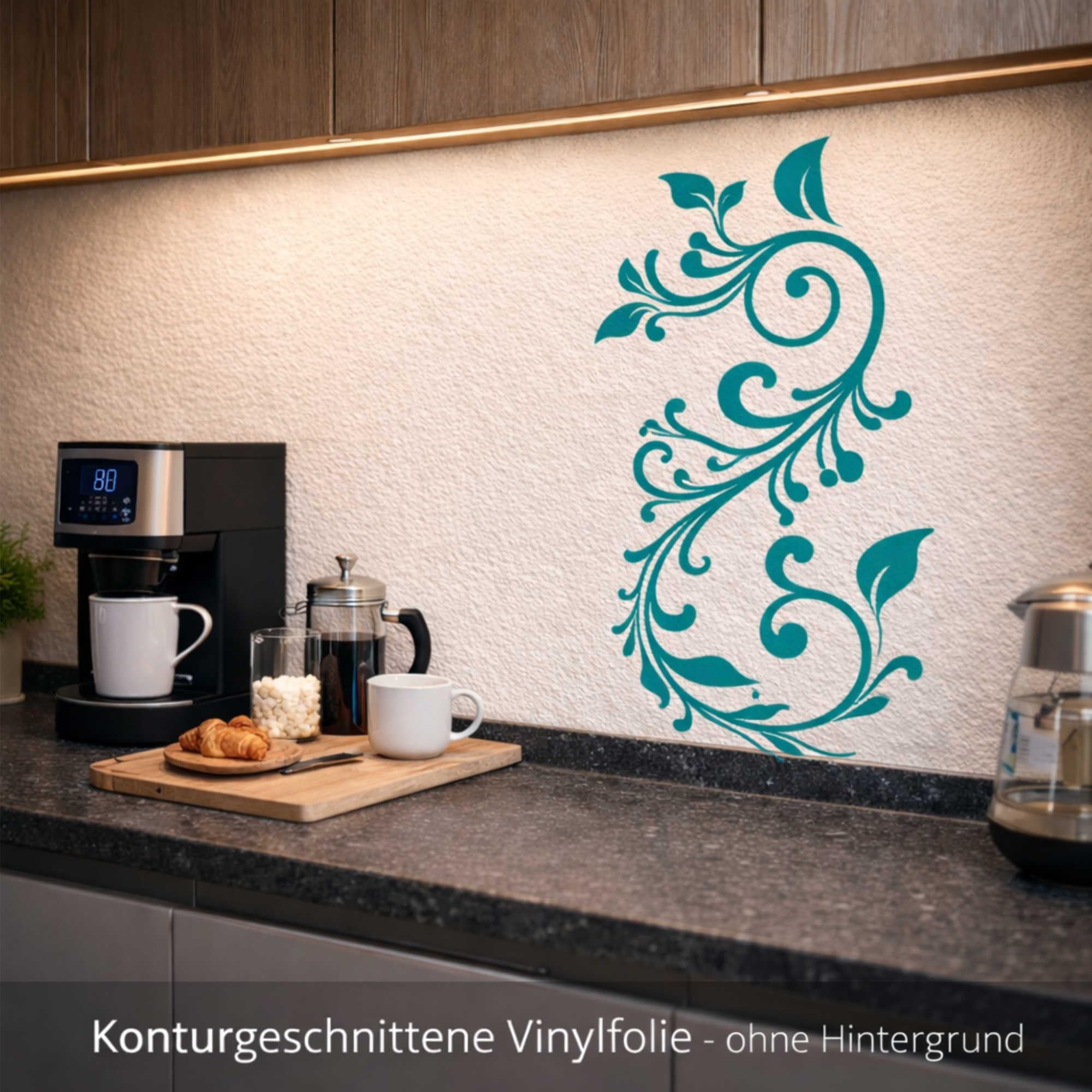 INDIGOS UG - Wandtattoo Wohnzimmer - Wandaufkleber Pflanze Blume Gewirr filigran 170x58cm, Silber w439 - Aufkleber Kinderzimmer Schlafzimmer Küche Badezimmer Büro Dekoration