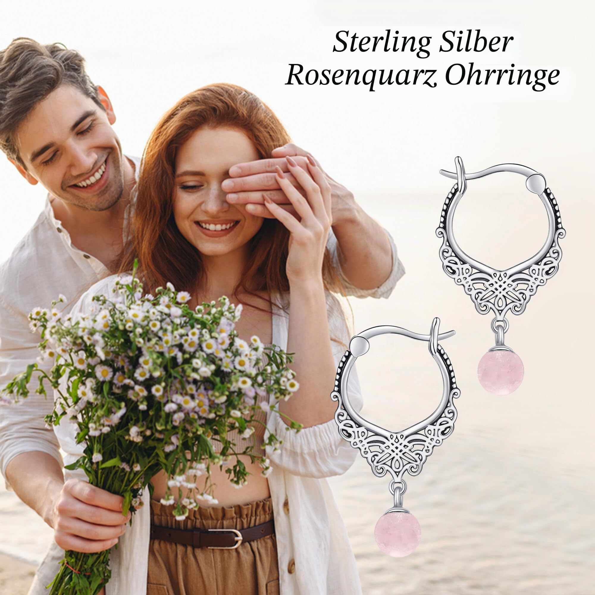 Karneol/Moosachat/Türkis/Rosenquarz-Ohrringe, 925er Sterlingsilber, filigrane Creolen für Damen, Edelsteinohrringe für Damen