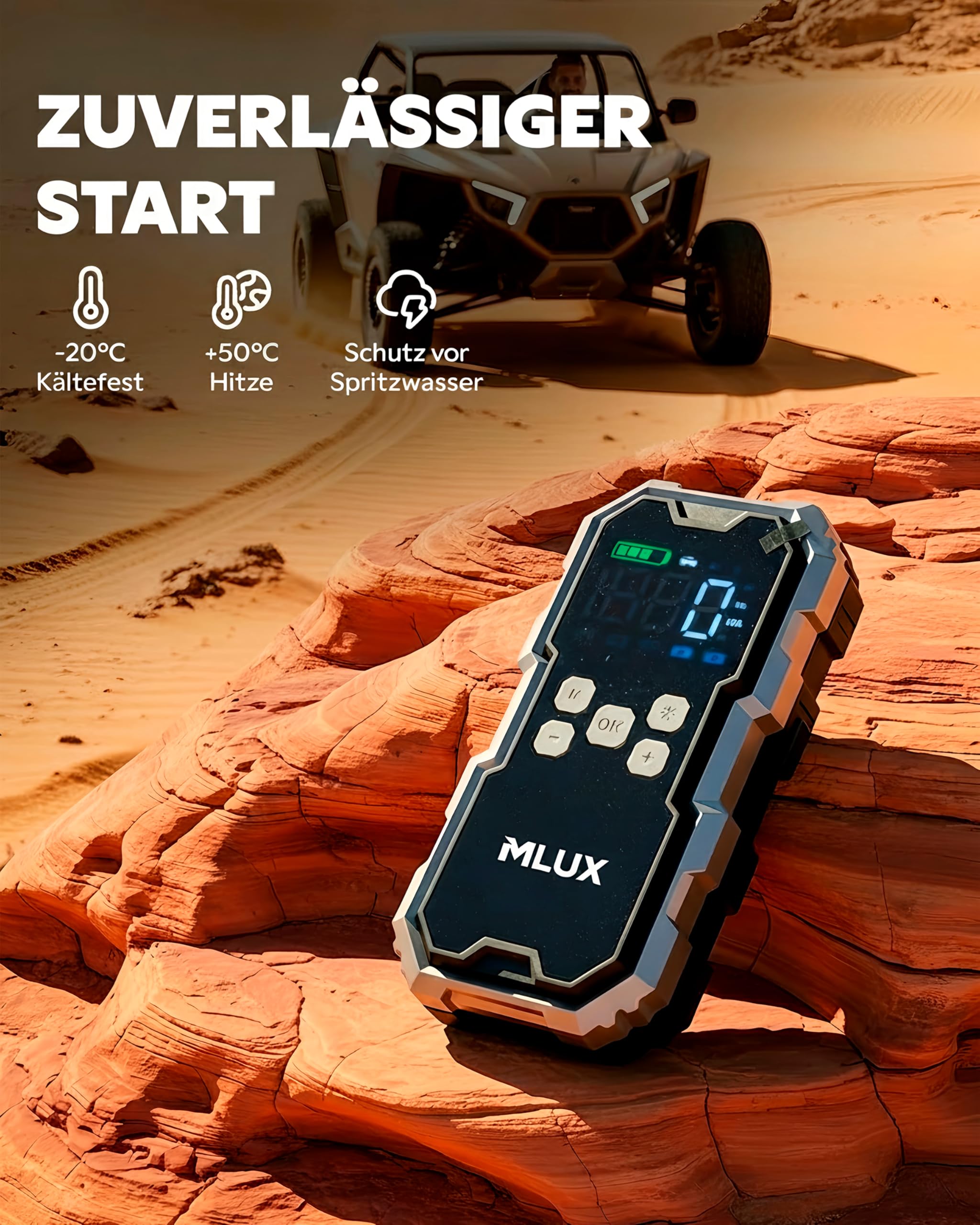 Starthilfe Powerbank für PKW 6000A, 26800mAh Auto Starthilfe Powerbank mit 150 PSI Kompressor, Batterie Booster & Jump Starter für Benzin & Diesel, LED Notfallgerät