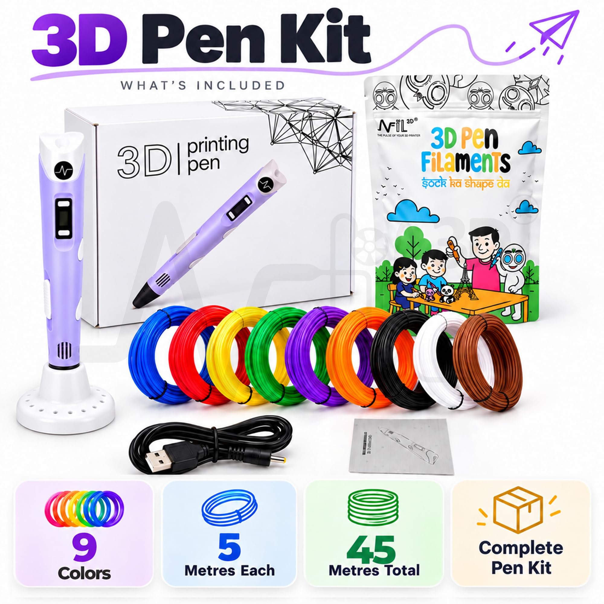 NFIL3D 3D Pen Kit for Kids - 45M Filament Included -2