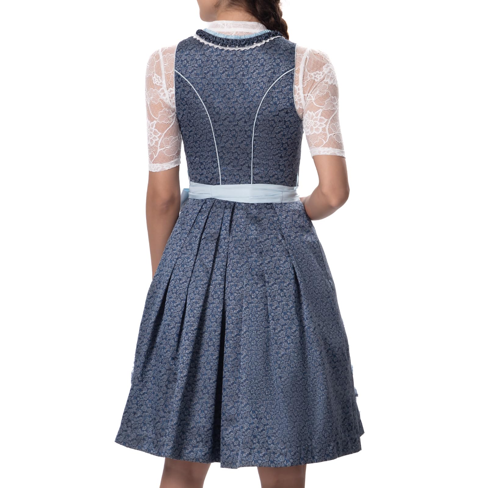 Dirndl Schwarz Trachtenkleid Dirndl Damen Midi 60cm Exklusiver | mit Spitzenschürze,Knielang Dunkel Trachtenmode Dirndlkleid Oktoberfest Bavarian, mit Eingenähten Tasche (Ohne Bluse)