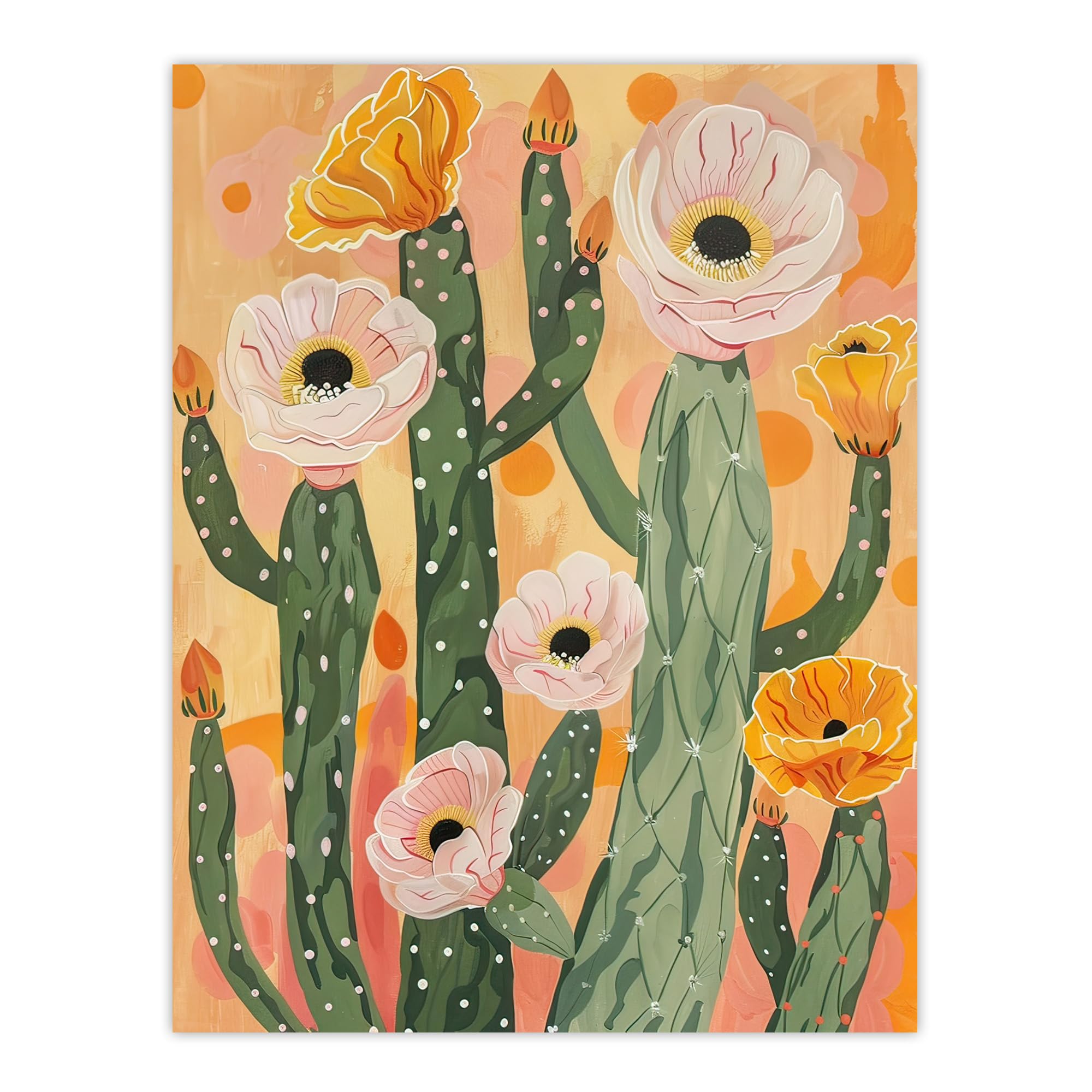 Artery8 Pastel Pink Cactus Flower Blossom Painting Soft Living Room Extra Large XL Wall Art Poster Print