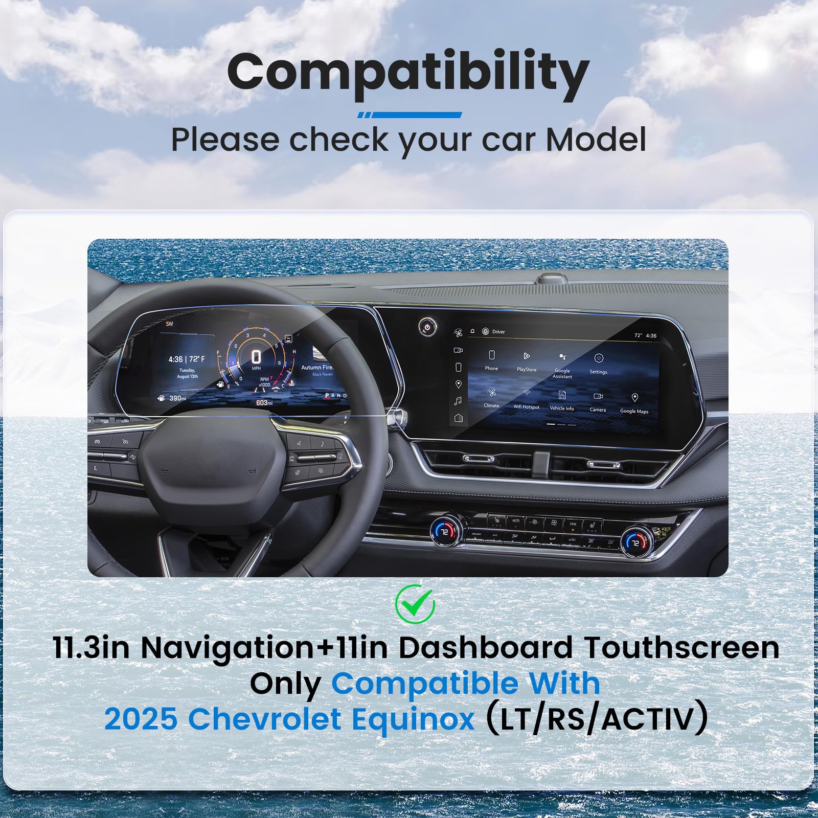 Confezione da 2 pellicole protettive per Chevy Equinox 2025 per Chevrolet Equinox 2025 (LT/RS/ACTIV) Accessori Display di navigazione da 11,3" e cruscotto da 11", vetro temperato 9H
