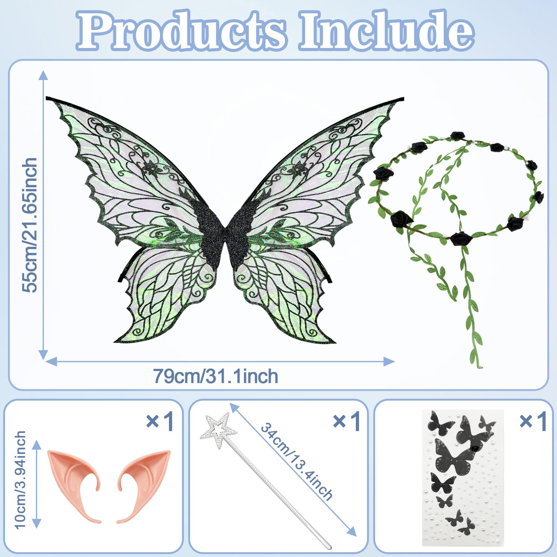 YeahBoom Fairy Wings Butterfly Shape Fairy Wings for Adults and Children Butterfly Wings with Elf Ears - Image 2