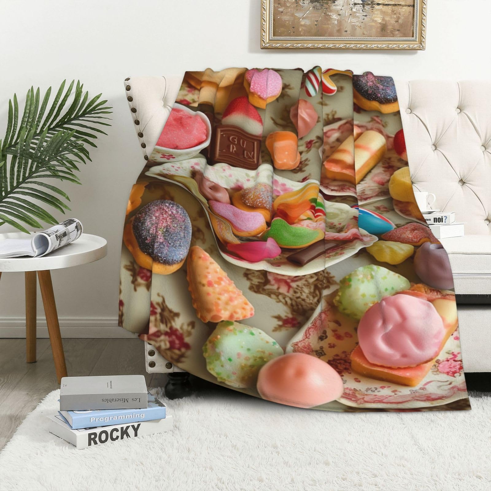 Couverture polaire cadeau idéal lit enfant et canapé douce flanelle imprimé bonbons