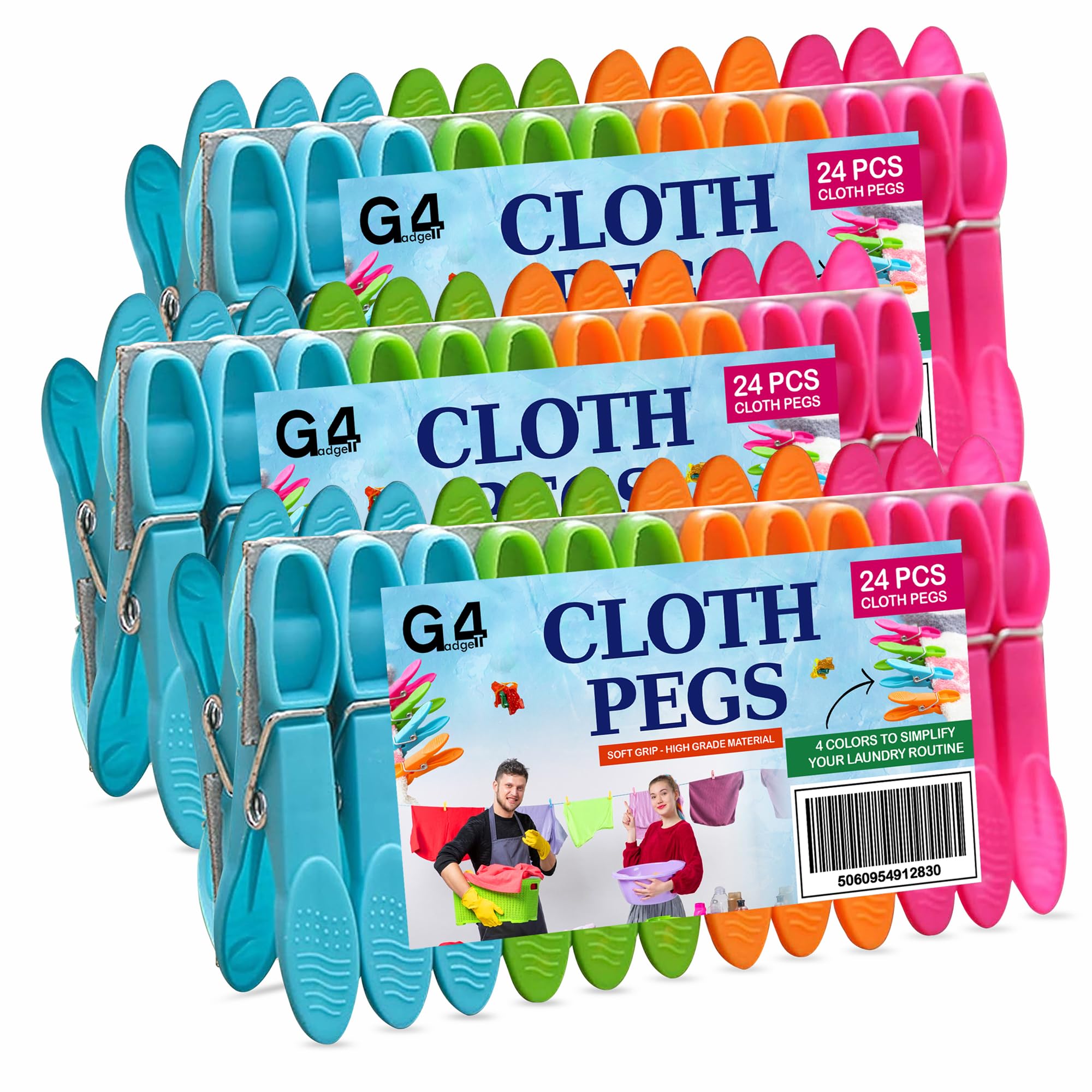 G4GADGET Clothes Pegs 72 Pack, Strong Grip Plastic Pegs for Washing Line, Durable & Rust-Resistant Laundry Pegs with Stainless Steel Spring, Non-Slip & Windproof Washing Pegs for Home & Garden