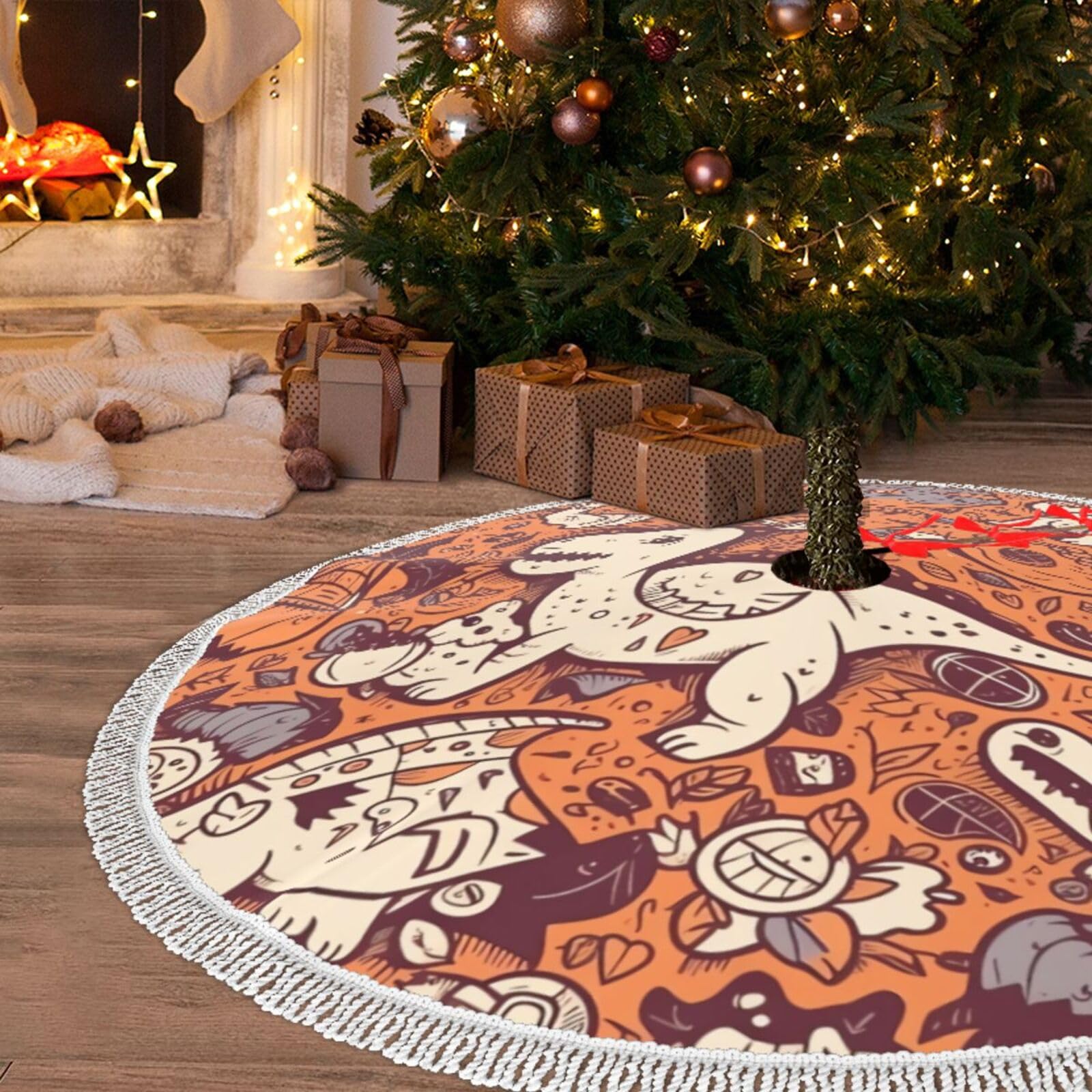 Jupe de sapin de Noël 122 cm tapis peluche douce et décoration de fête