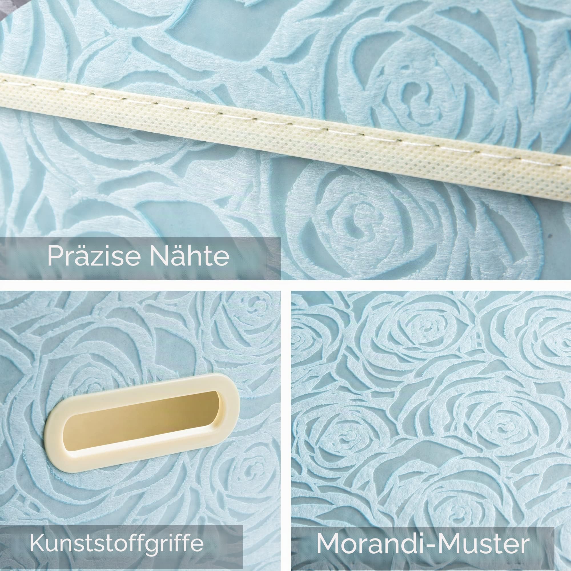 PRANDOM Aufbewahrungsbox mit Deckel,Rosenmuster Stoff Aufbewahrungskörbe,Dekorative Stapelboxen,Würfel,Faltbare Organizer,Boxen,Behälter,Blau(3 Stück) 38x25x25cm,Schlafzimme,Schrank | Faltbare Stoff Dekorative Aufbewahrungsbox, Würfel Organizer Behälter K