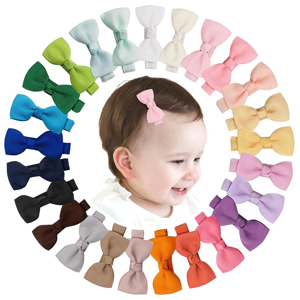 CLLOT Baby Girls Hair Clips 25PCS Fully Lined Tiny 2 Hair Bows Alligator Clips for Infants Toddlers