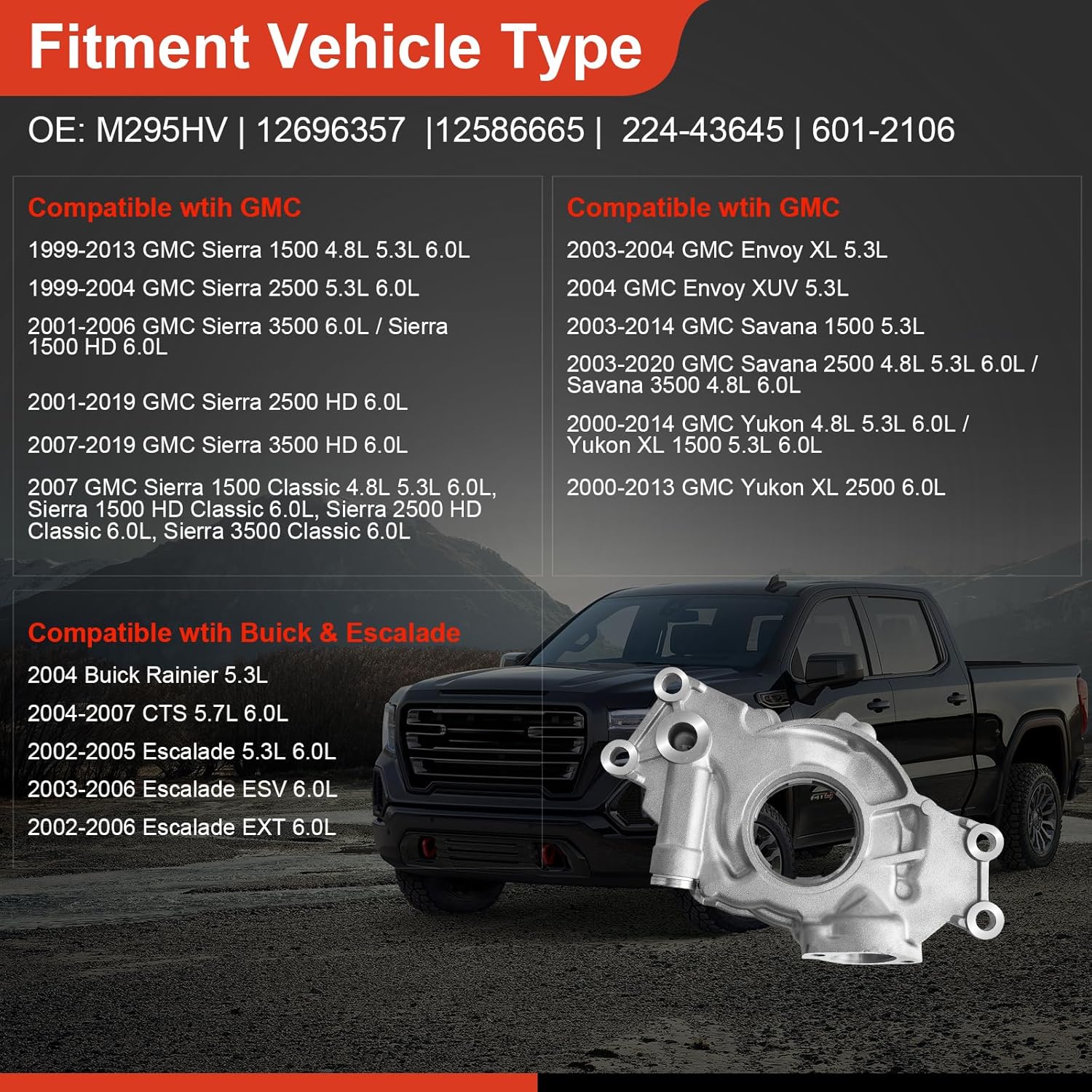 M295HV High Volume Engine LS Oil Pump Kit w/Gaskets & Bolts - for 1999-2020 Chevy Silverado/Tahoe/Avalanche/Suburban, GM Sierra/Yukon, Cadillac Escalade (4.8L/5.3L/5.7L/6.0L/6.2L)