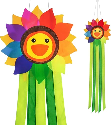 emma kites Sonriente girasol arco iris Windsock decoración colgante al aire libre para jardín, patio trasero, balcón, porche, camping, tienda de