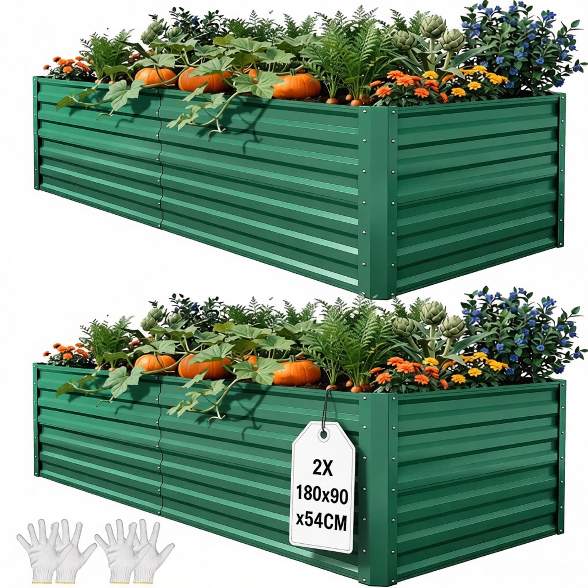 YITAHOME Raised Beds for Garden, 1550 L Raised Bed Made of Metal with 0.35 mm Galvanised Steel, Planter with Safety Edge and 4 Support Poles for Garden Fruits and Vegetables ⟮Silver, 240 x 120 x 54 cm