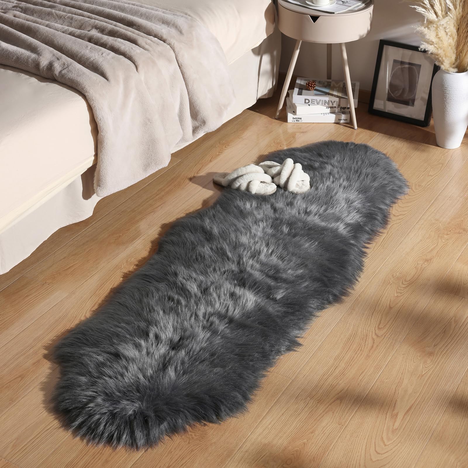 Ashler - Alfombra de Piel de Oveja sintética, mullida, ultrasuave, Rectangular, Parte Inferior Mate, Lavable a máquina, Shaggy para habitación de los niños, Dormitorio, Sala de Estar, Color Gris
