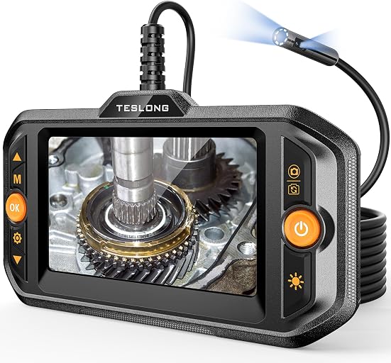 Teslong Dual Lens Endoscope with Light, Mechanic Borescope Inspection Camera, Fiber Optic Scope, Flexible Snake Probe for Automotive, HVAC, Wall & Home Inspections (16.5FT)